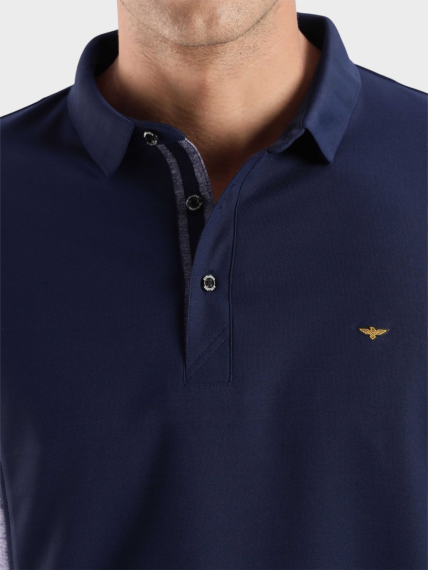 Men's Navy Blue Color Block Polo T-Shirt | Wrinkle-Free | Quick Dry | Stretchable |  Odour-Free | UV Protected