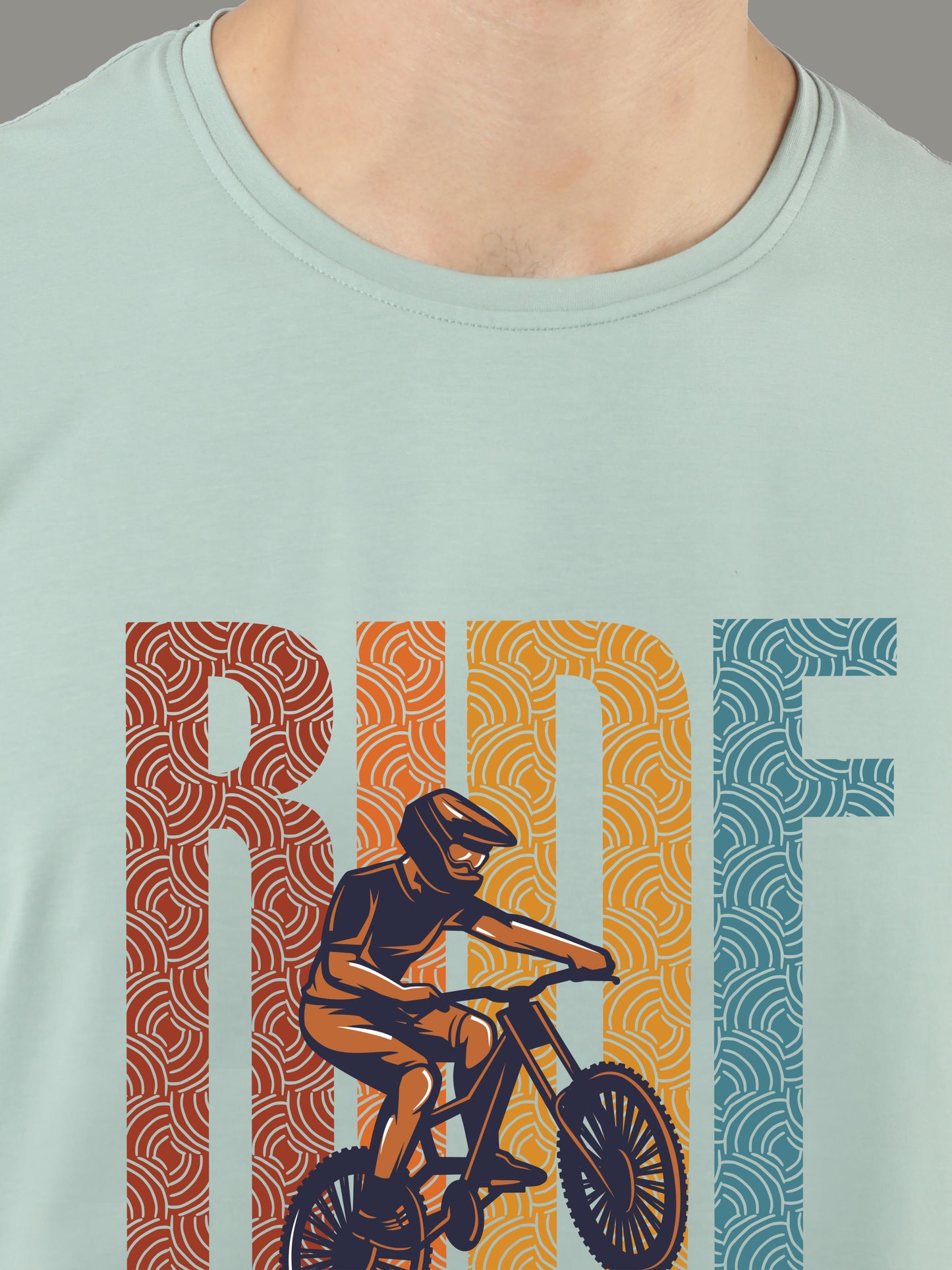 Ocean Green Ride Print Men’s Round Neck T Shirts
