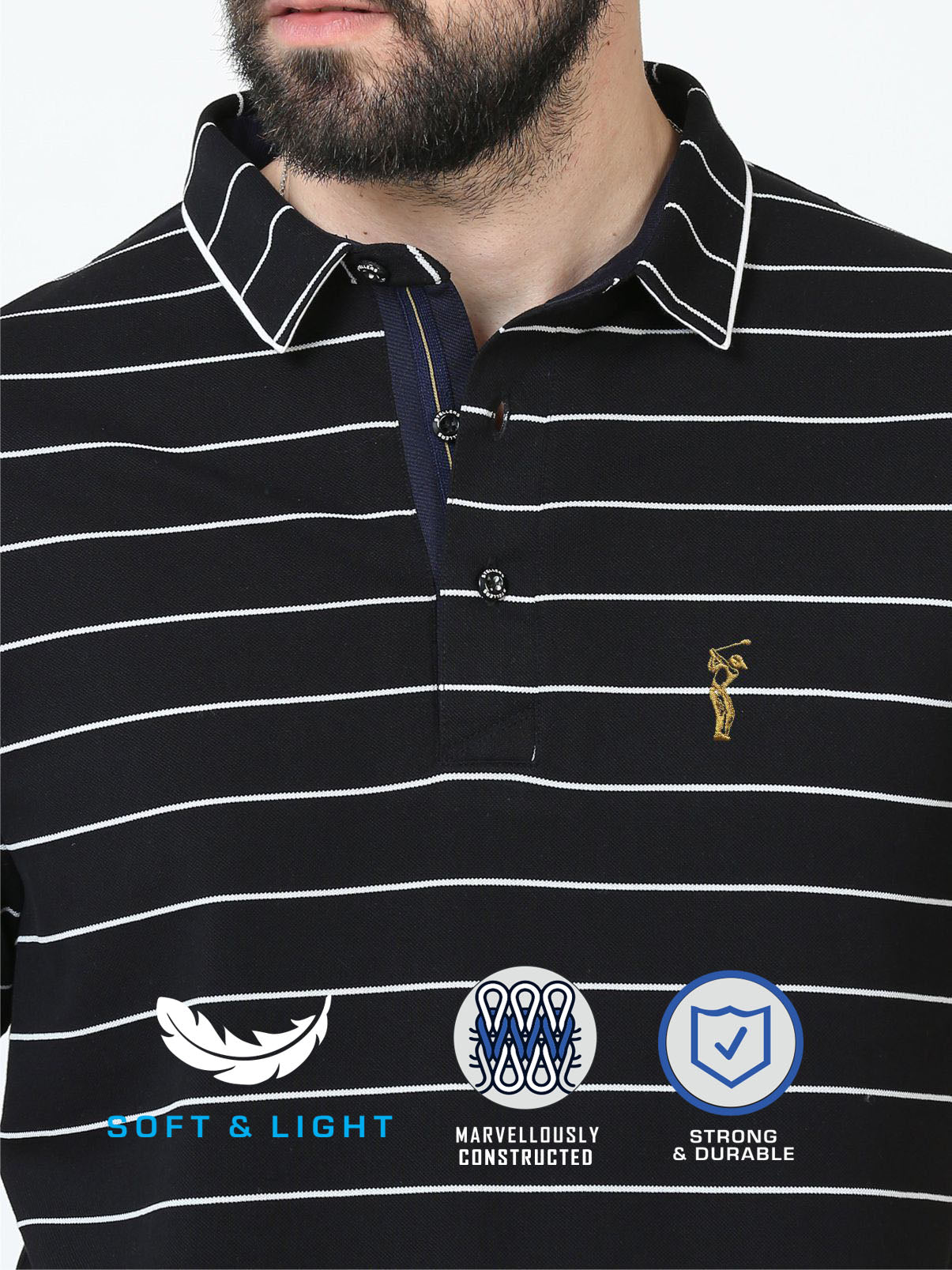 Black Striped Polo T Shirt for Men