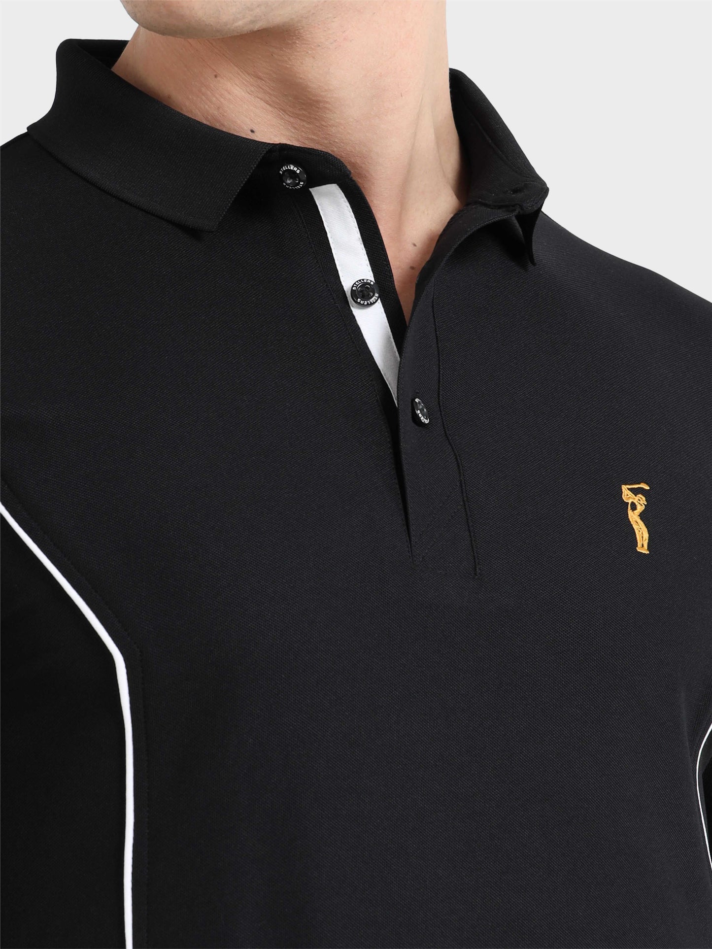 Black-Men's Piping Design Polo T-Shirt | Wrinkle-Free | Quick Dry | Stretchable |  Odour-Free | UV Protected