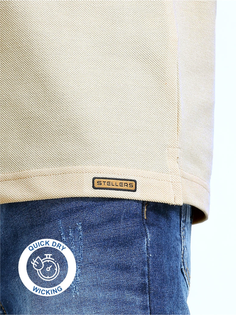 Beige Center Panel Boy's Golf Polo T-Shirt