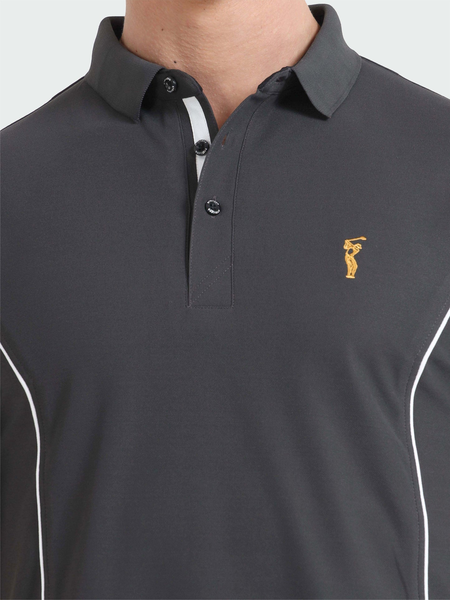 Dark Grey-Men's Piping Design Polo T-Shirt | Wrinkle-Free | Quick Dry | Stretchable |  Odour-Free | UV Protected