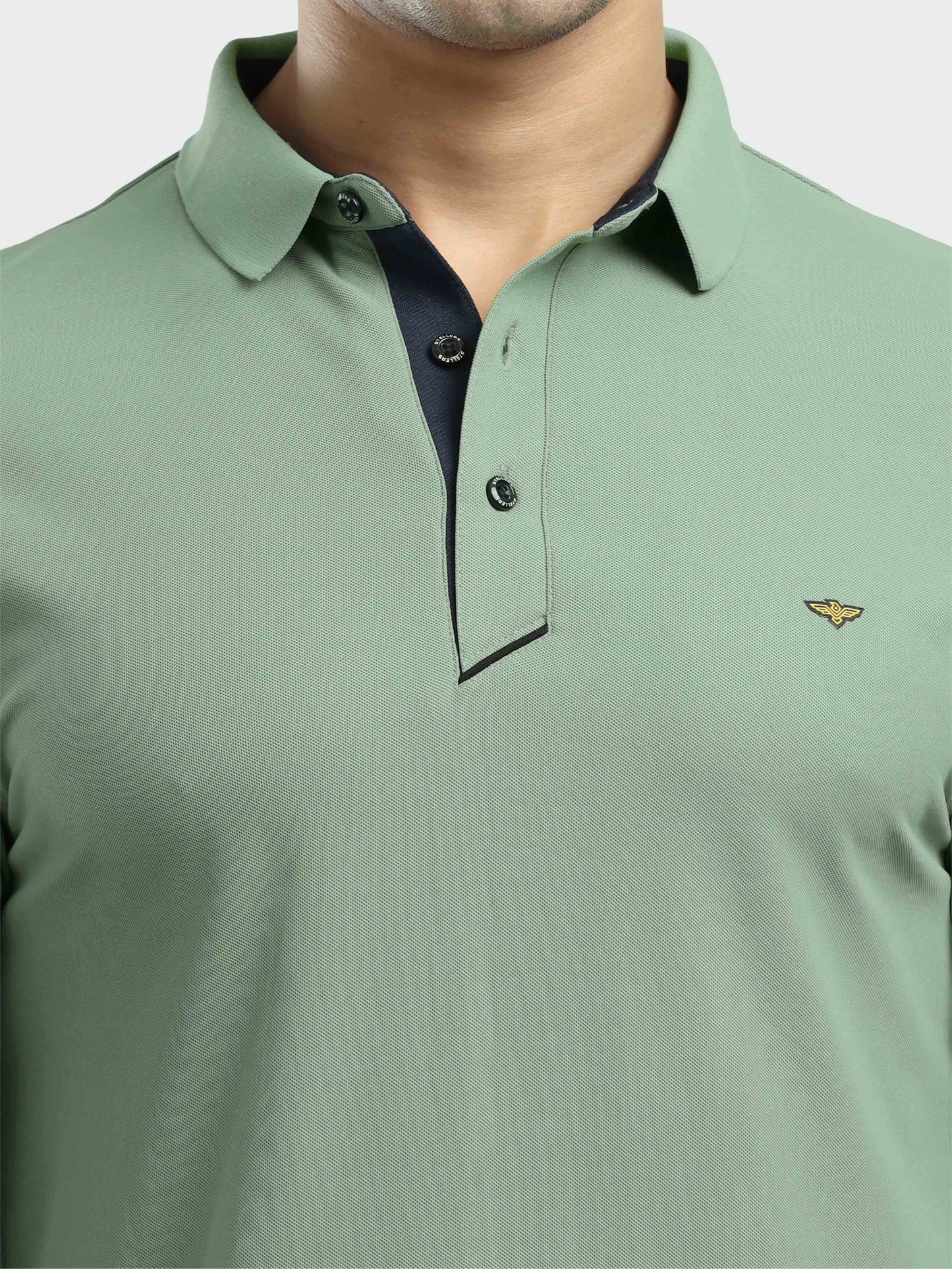 Men's Full Sleeve Polo T-Shirt - Misty Green | Feather Touch Feel | Odour Resistant | Wrinkle Free | Quick Dry | Stretchable | Anti-Static | UV Resistance |