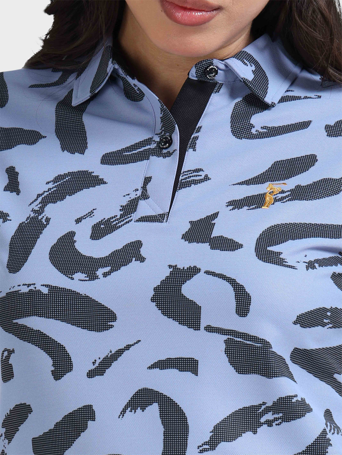 Purple Camousquare Printed Polo T Shirt for Women
