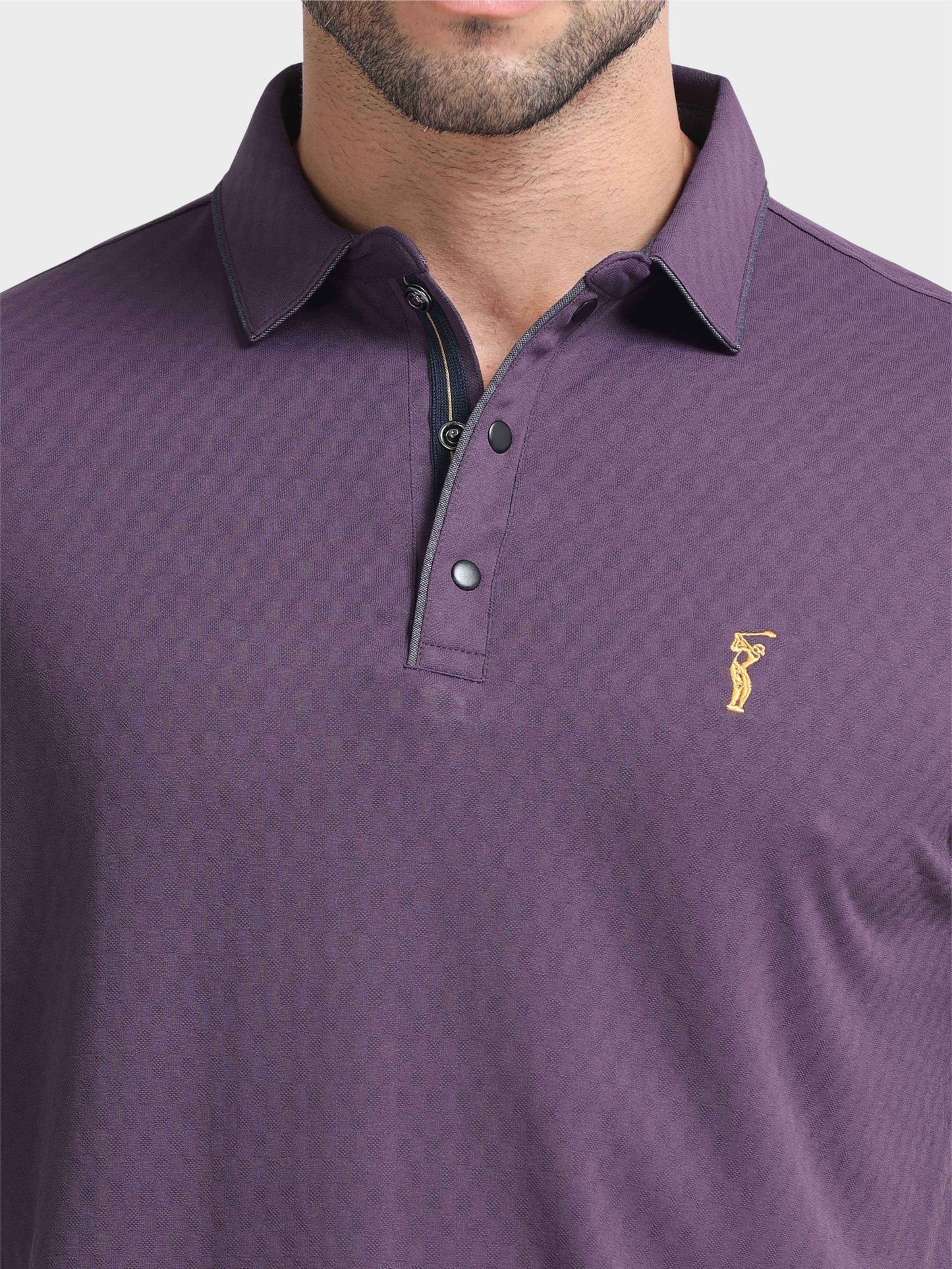 Men Self-Checked Regular Fit Polo T-shirt | Odour Resistant | Wrinkle Free | Quick Dry | Stretchable | Anti-Static