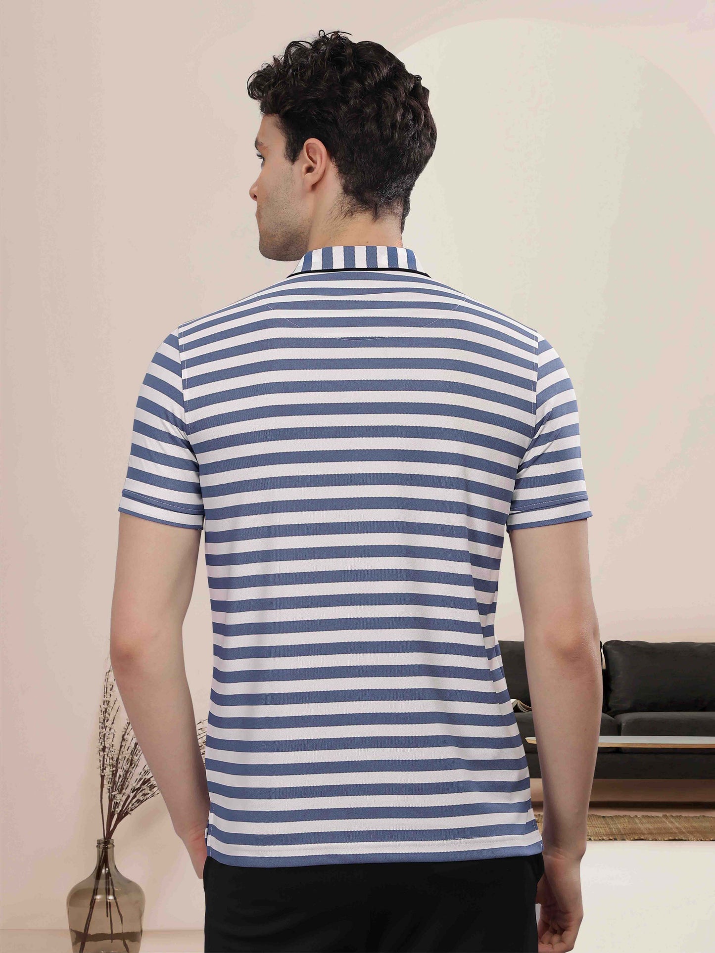 Deep Purple Men's Stripes Polo T-Shirt | Quick Dry | Stretchable | UV Protected | Wrinkle & Odour-Free