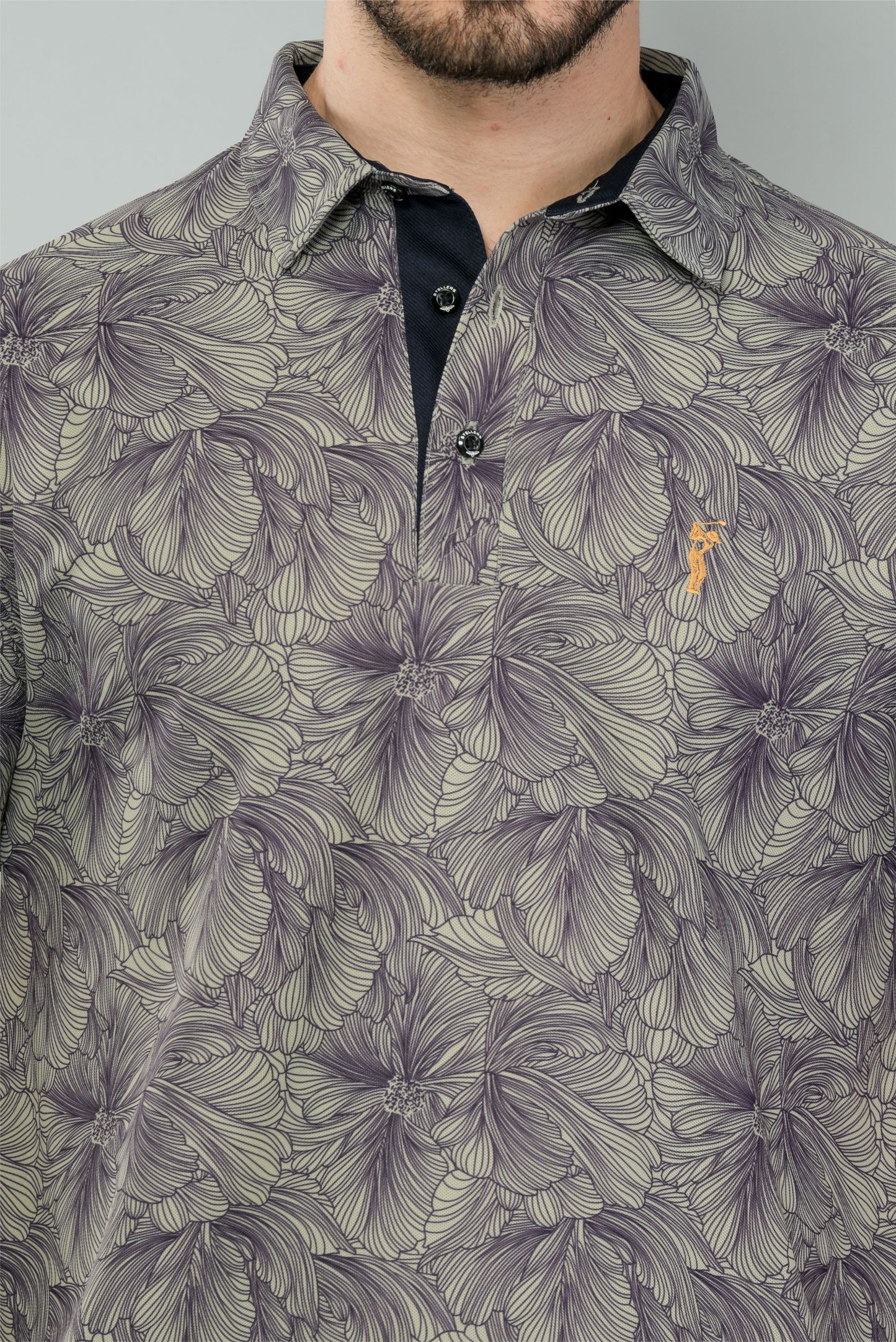 Moose Grey Men's Floral Print Golf Polo T-Shirts | Quick Dry | Stretchable | UV Protected | Wrinkle & Odour-Free
