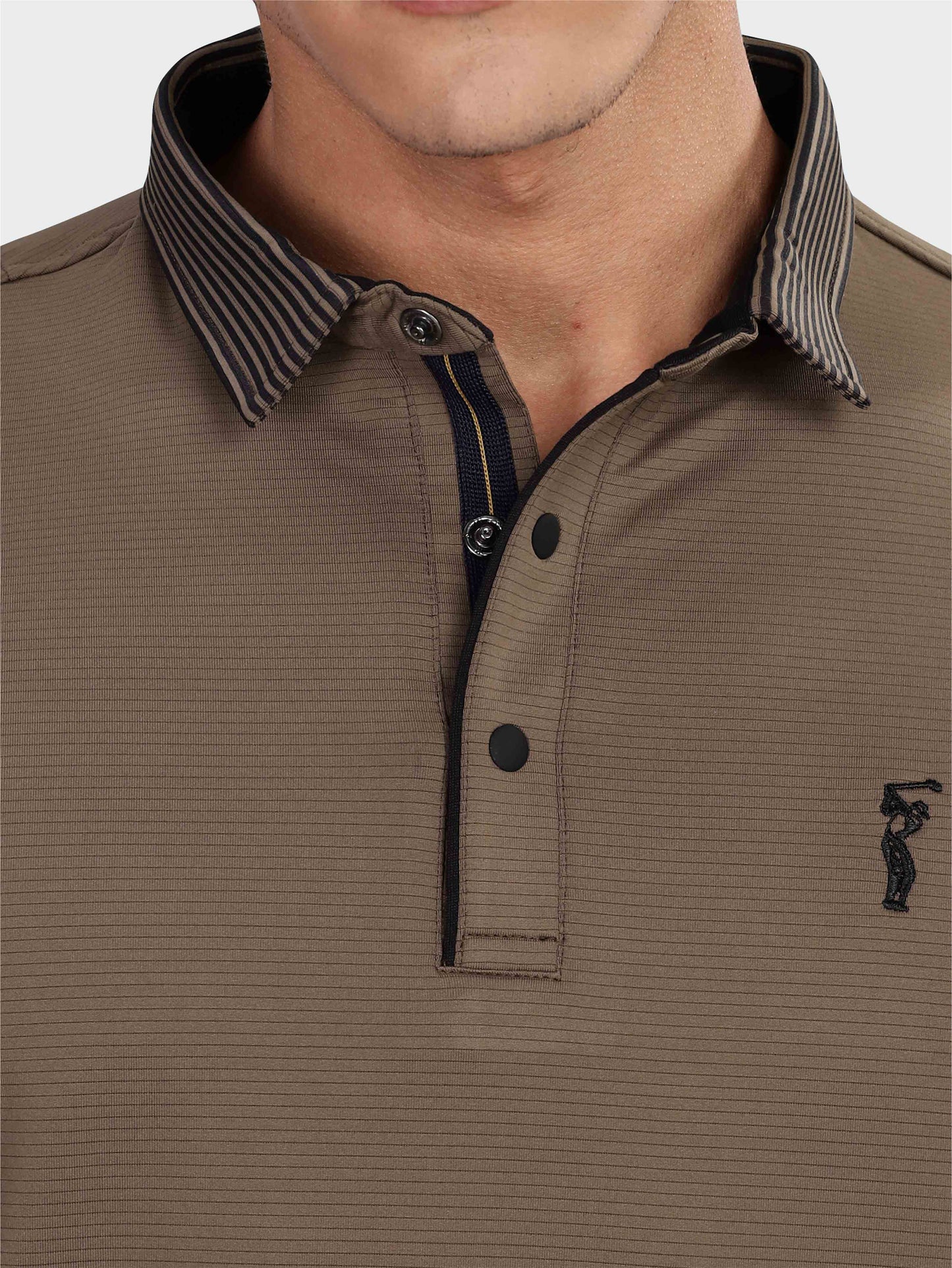 Men Premium Ultra Stripes Polo T-Shirt - Coffee Dust | Feather Touch Feel | Light Weight | Stretchable | Sustainable