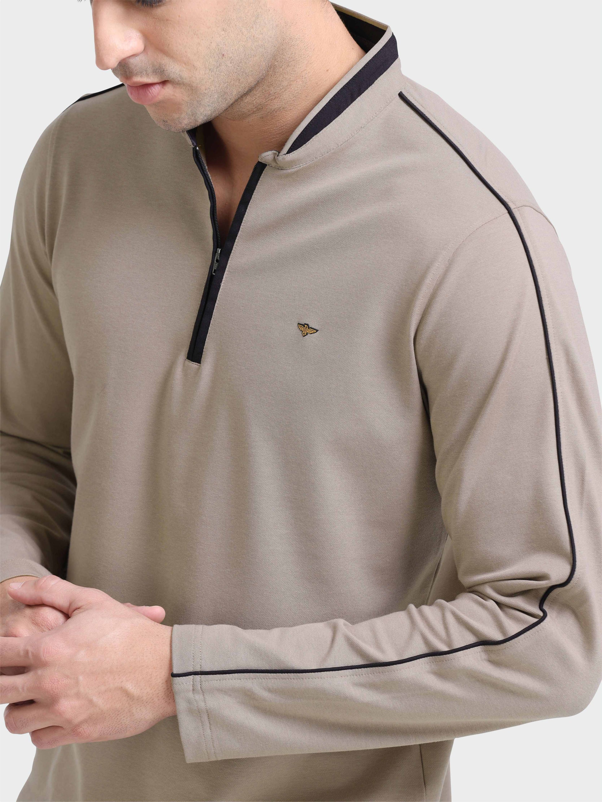 Shadow grey Full Sleeve Polo T Shirt for Men