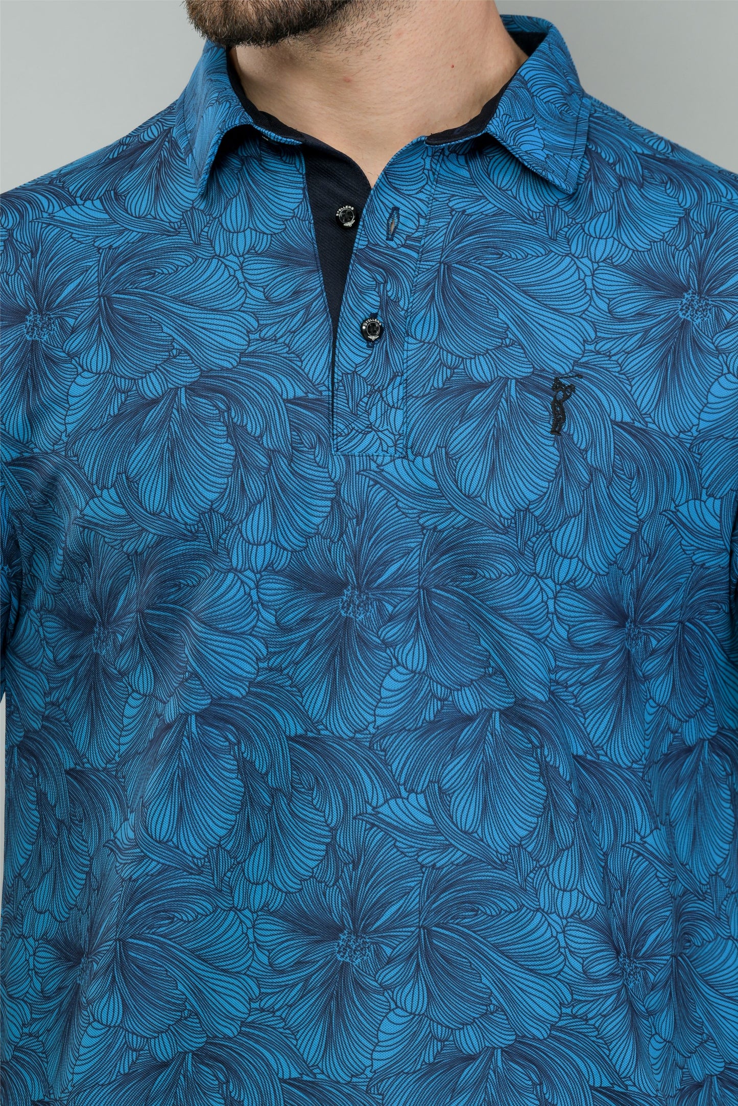 Blue Men's Floral Print Golf Polo T-Shirts | Quick Dry | Stretchable | UV Protected | Wrinkle & Odour-Free