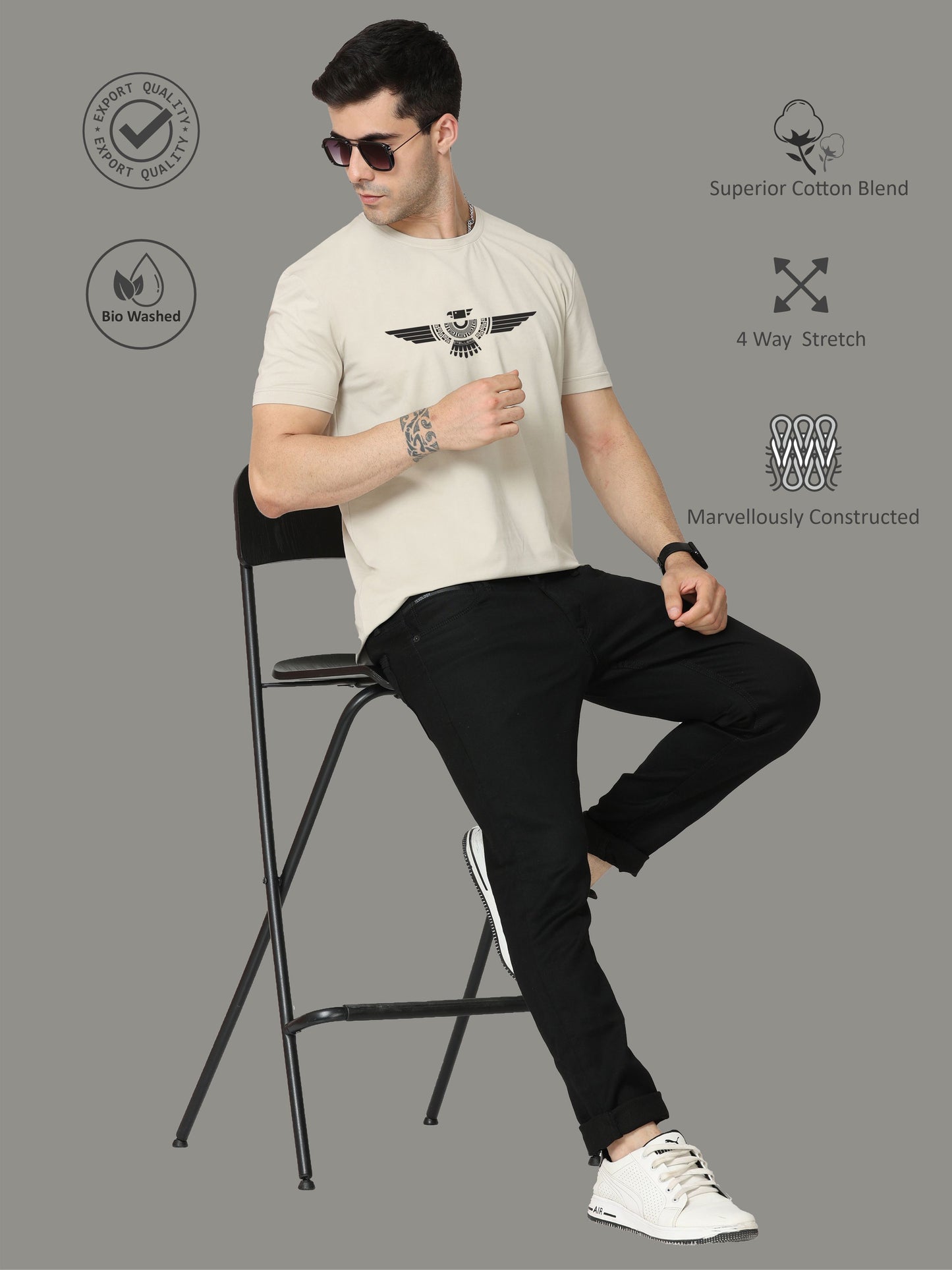 Moose Grey Men's Crew Neck T-Shirts Tribal
