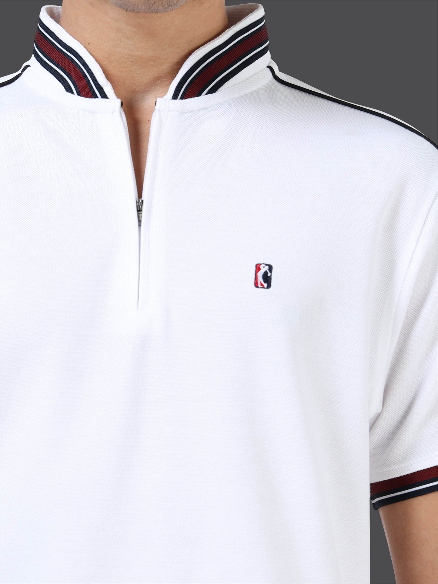 STELLERS Men's Zipper Chinese Collar Polo T-Shirt - White | Premium Cotton | Stretchable | Feather Touch Feel | Breathable | Light Weight