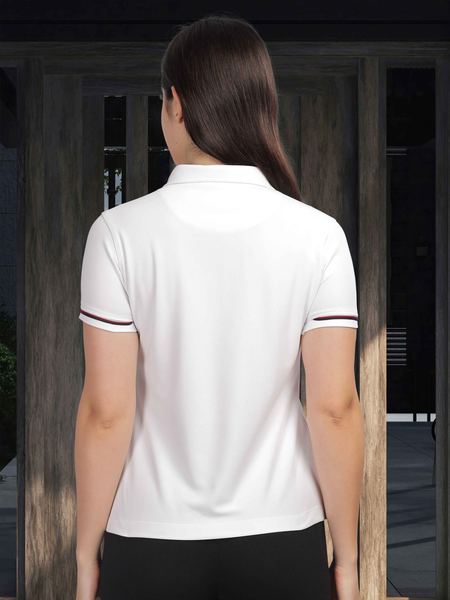 White Women's Zipper Polo T Shirts