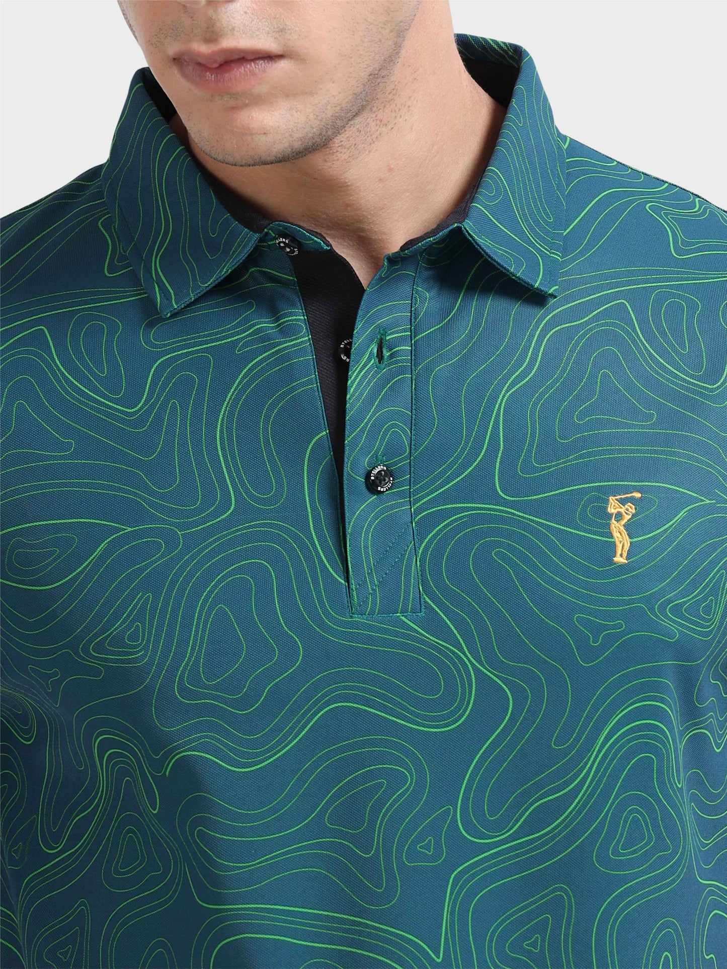 Abstract Teal Blue Printed Polo T Shirt for Men 