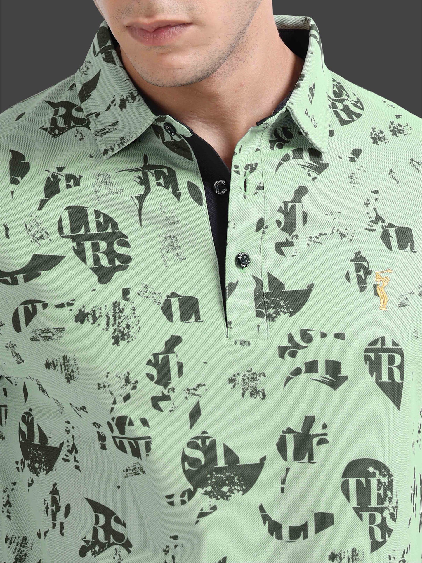 Camstel Green Printed Polo T Shirt for Men 