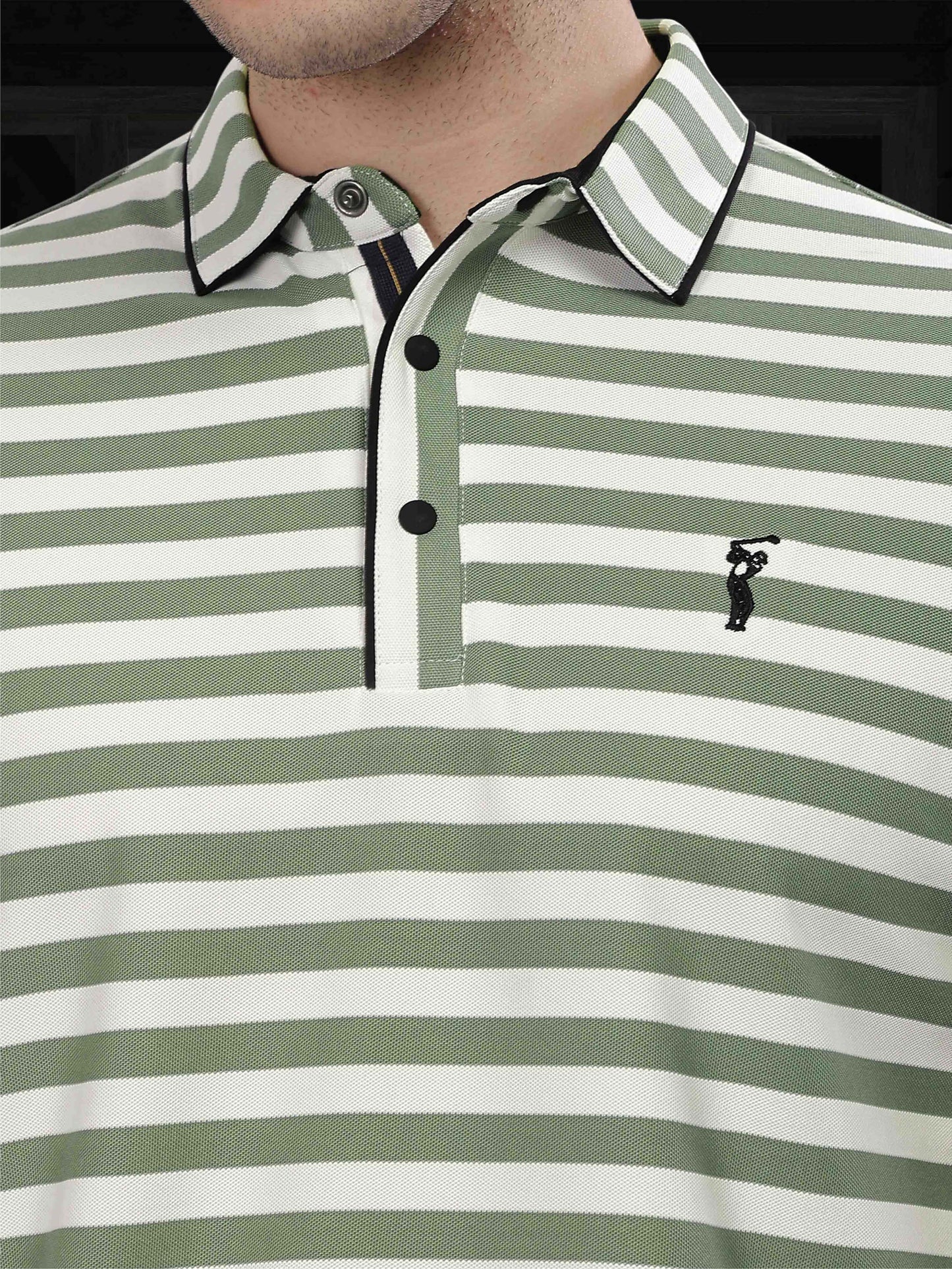 Green Men's Stripes Polo T-Shirt | Quick Dry | Stretchable | UV Protected | Wrinkle & Odour-Free
