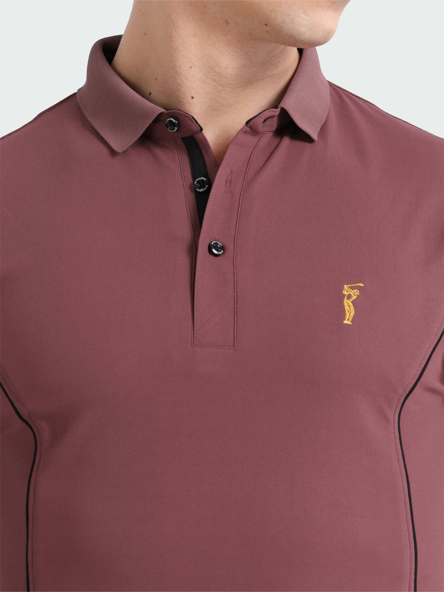 Mauve-Men's Piping Design Polo T-Shirt | Wrinkle-Free | Quick Dry | Stretchable |  Odour-Free | UV Protected