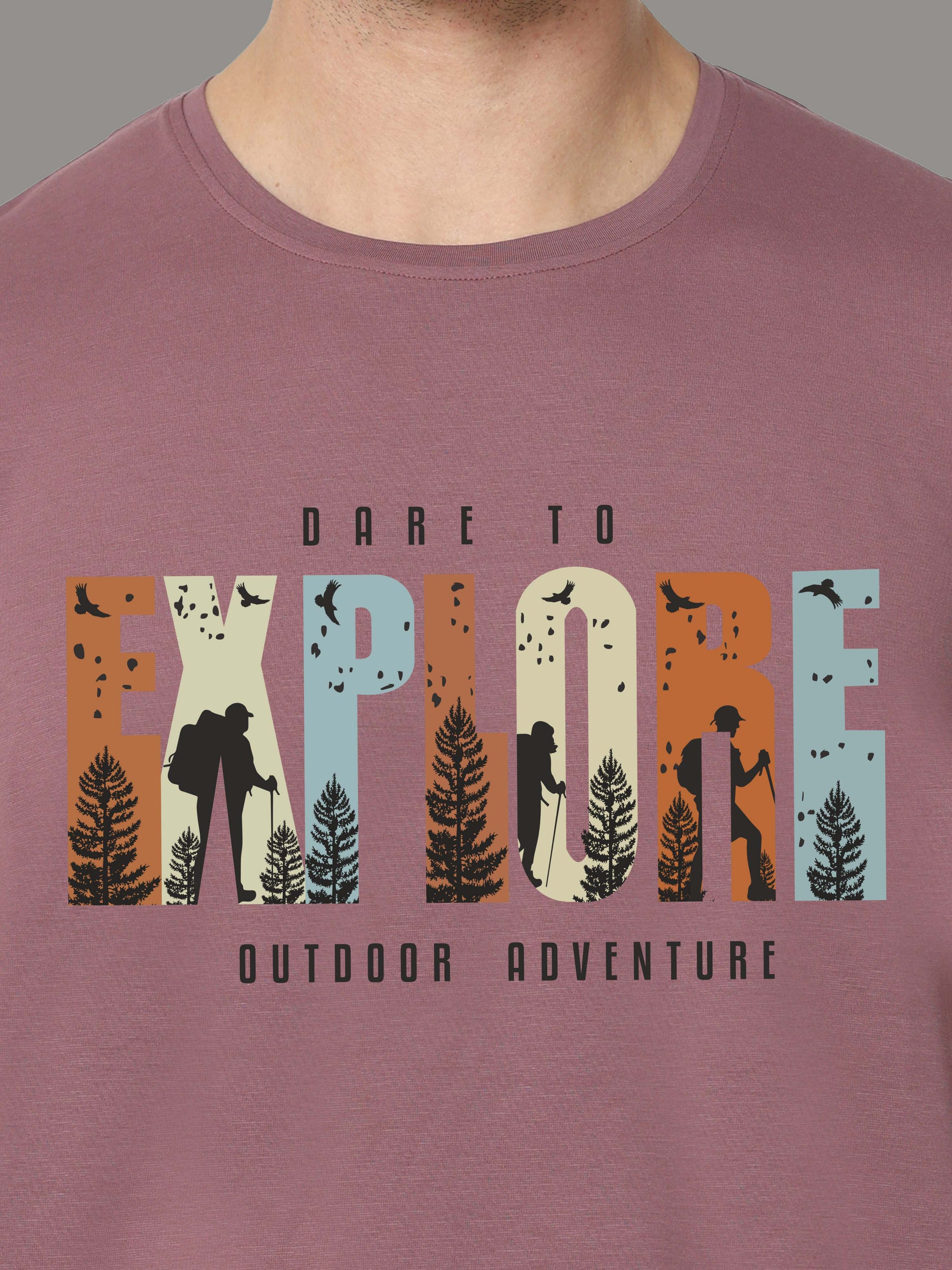 Mauve Explore Print Men’s Crew Neck T Shirt