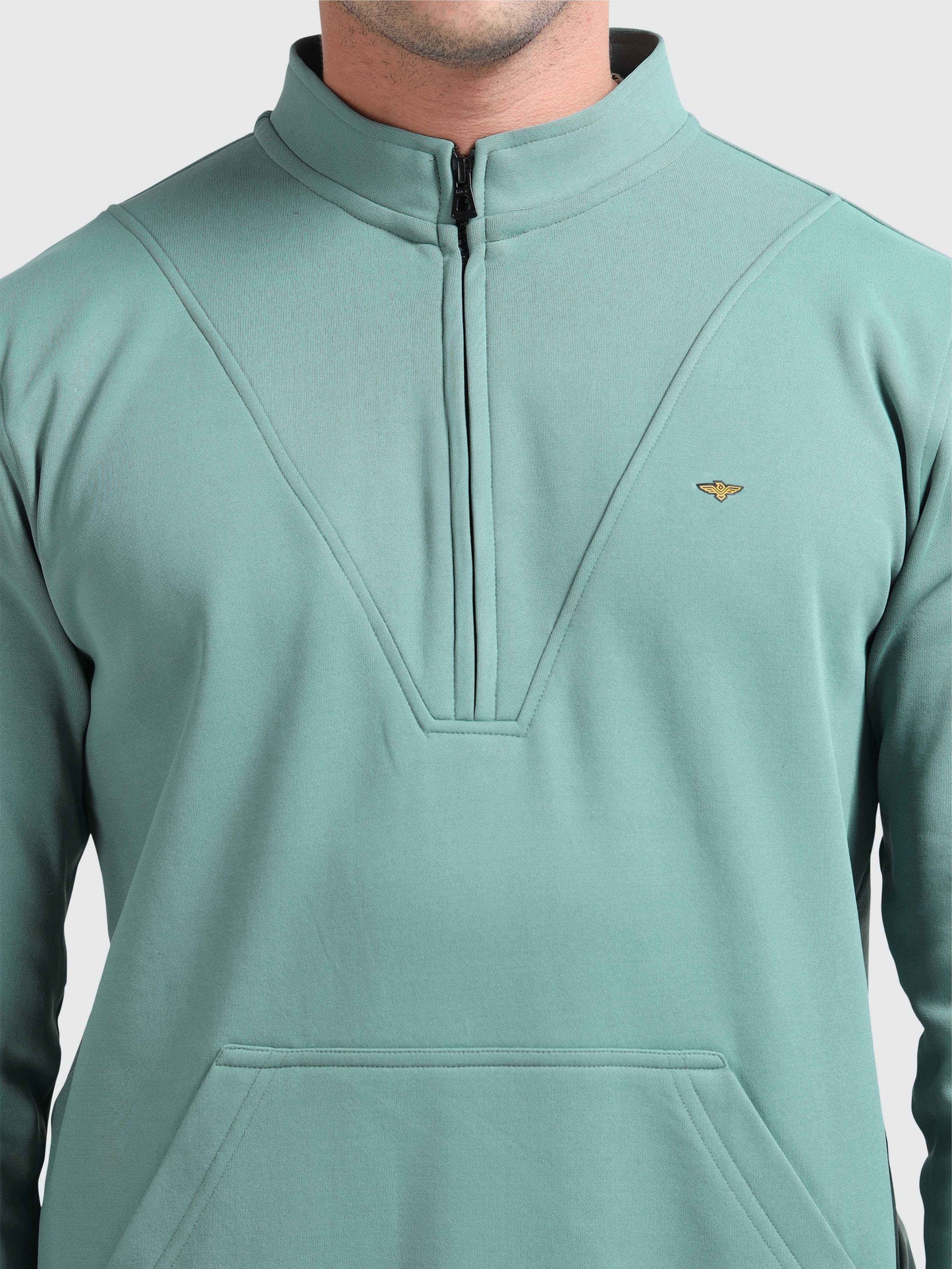 Unisex Half Zipper Sweatshirts - Green | Regular Fit | Feather Touch Feel | Warm |