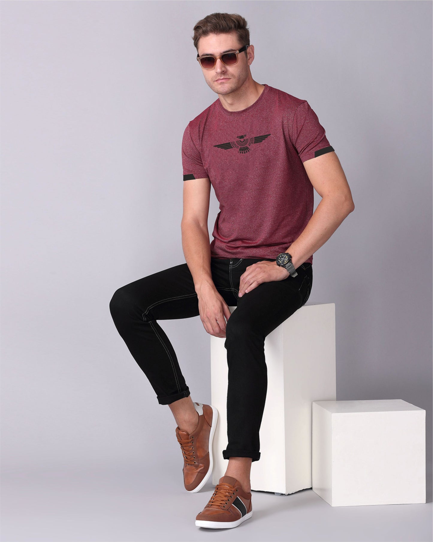 Maroon Men's Round Neck T Shirt