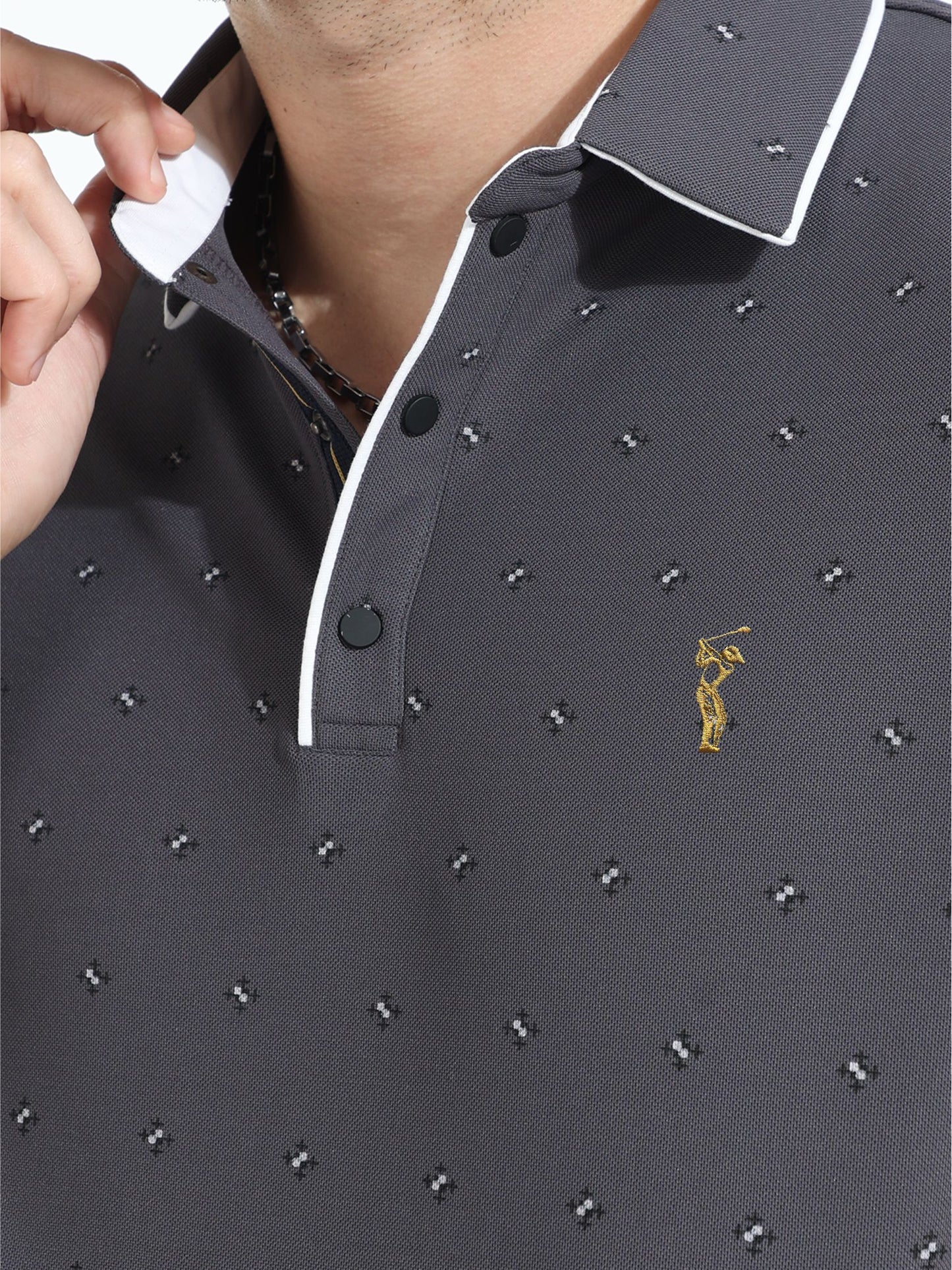 Dark Grey Men's Rolex Print Polo T-Shirts | Quick Dry | Stretchable | UV Protected | Wrinkle & Odour-Free