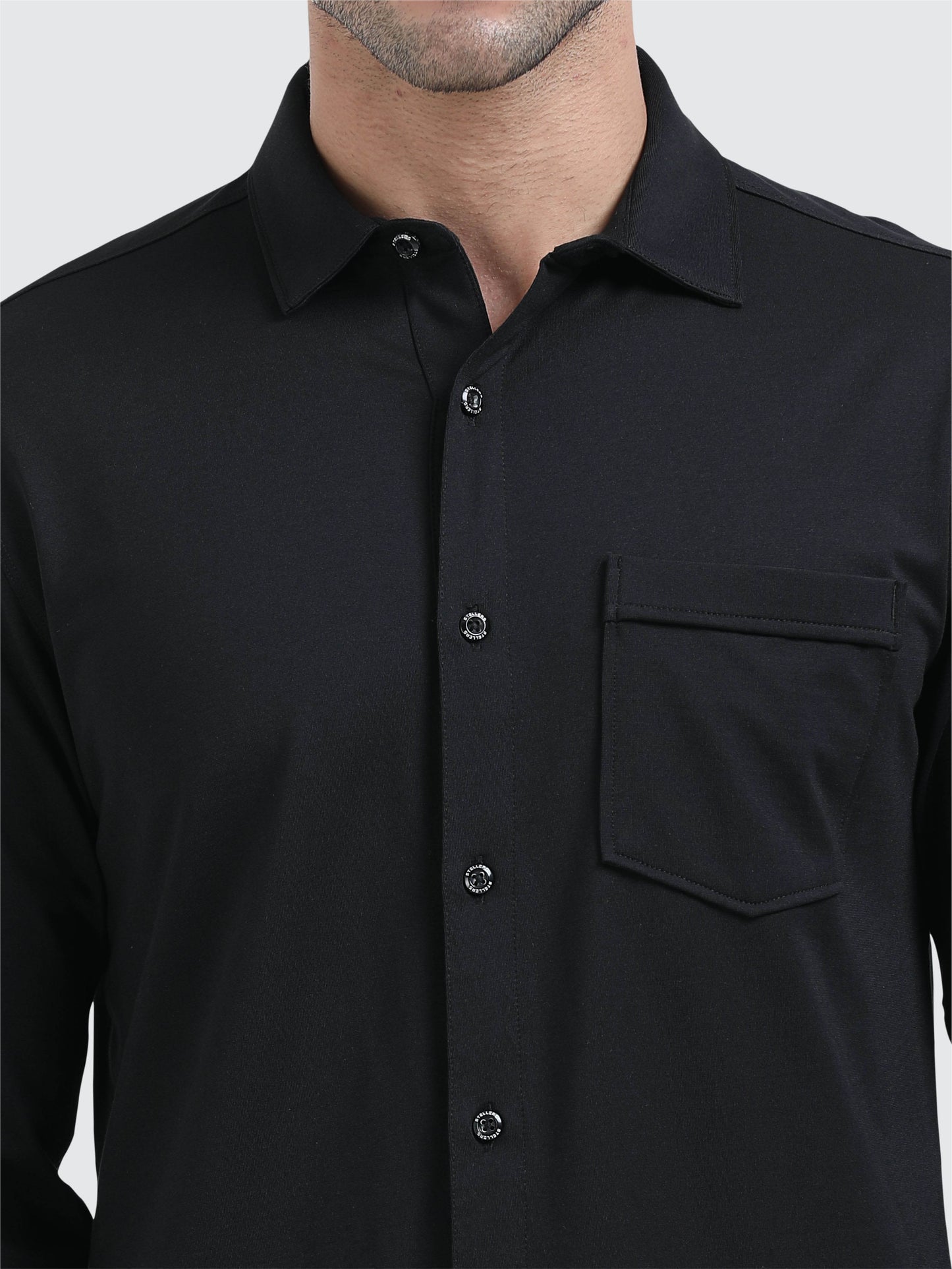 STELLERS Premium Cotton Formal Shirt - Black | Stretchable | Wrinkle Free | Quick Dry | Feather Touch Feel