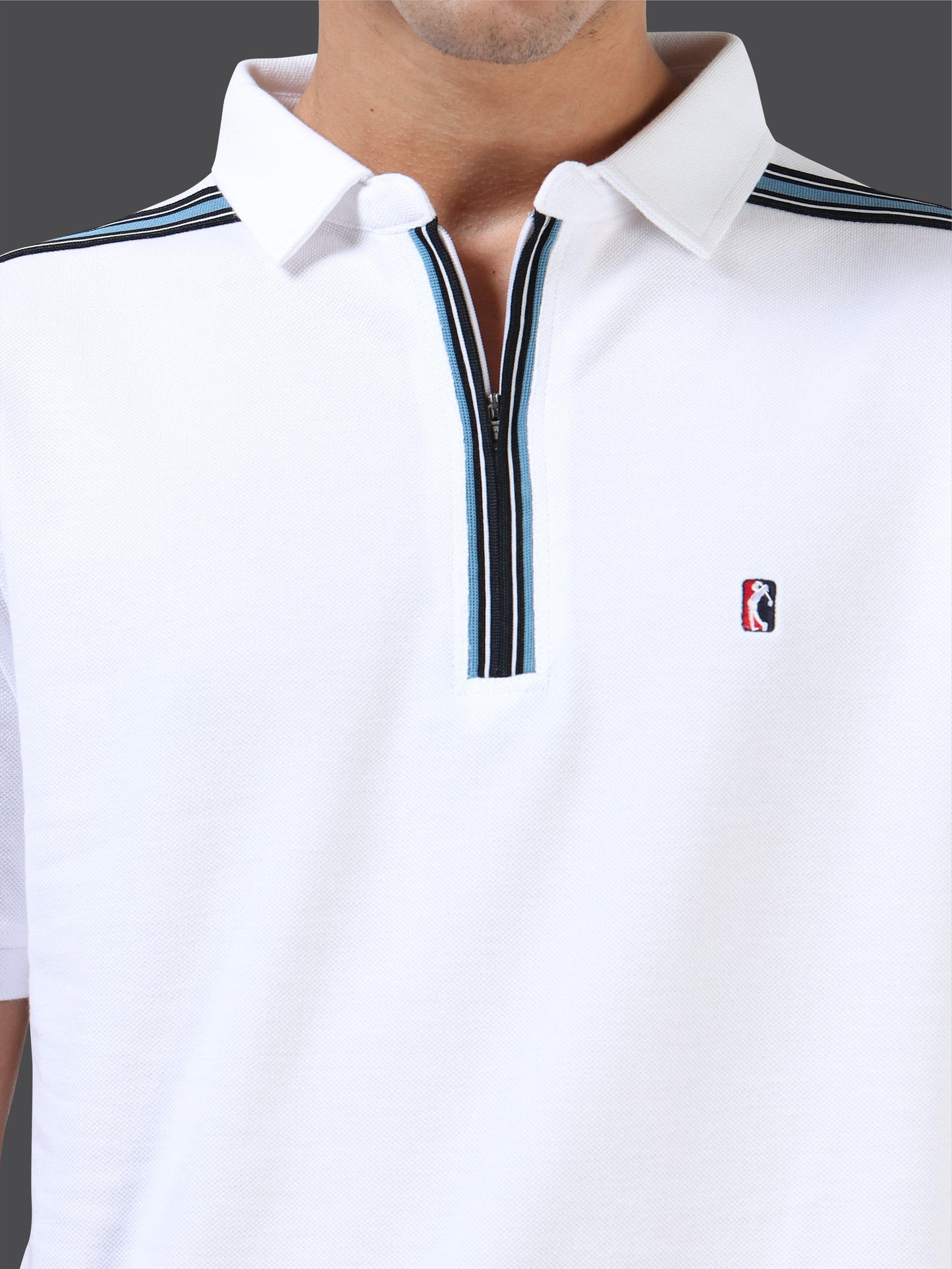 STELLERS Men's Zipper Polo T-Shirt - White | Premium Cotton | Stretchable | Feather Touch Feel | Breathable | Light Weight