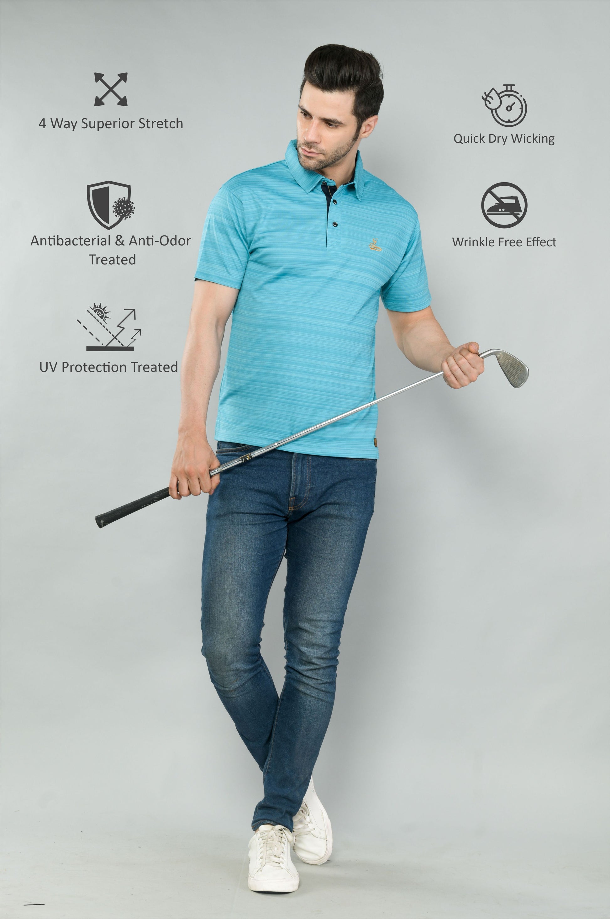 Jade Green Men's Barcode Weave Golf Polo T Shirt