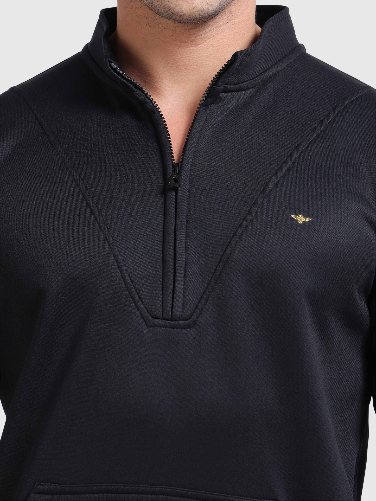 Unisex Half Zipper Sweatshirts - Black | Regular Fit | Feather Touch Feel | Warm |