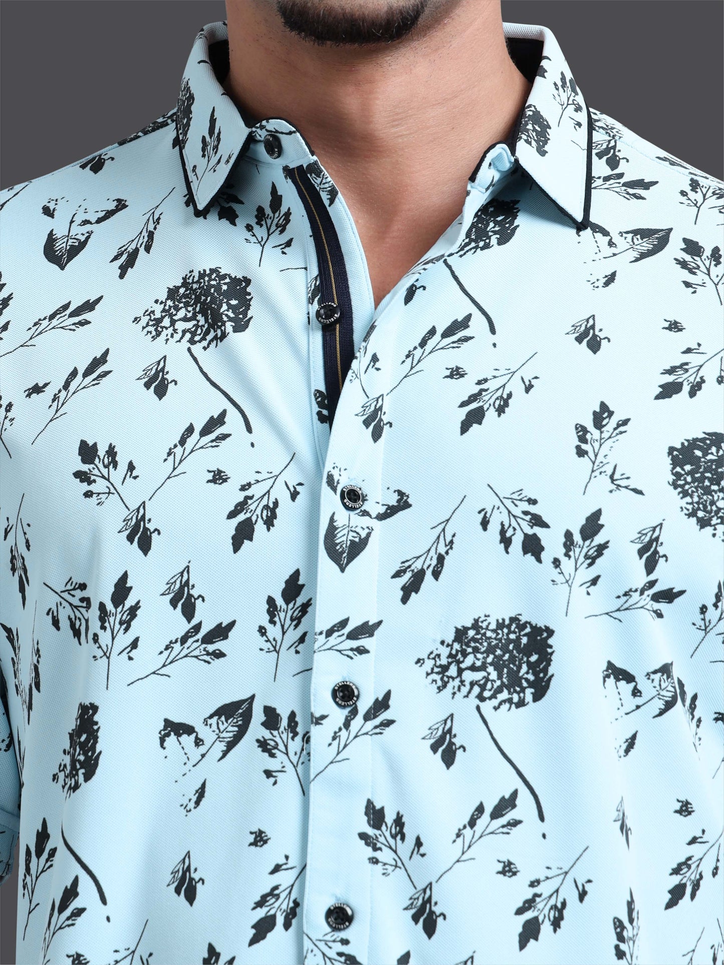 Ice Blue Men's Leaf Printed Half Sleeve Shirts