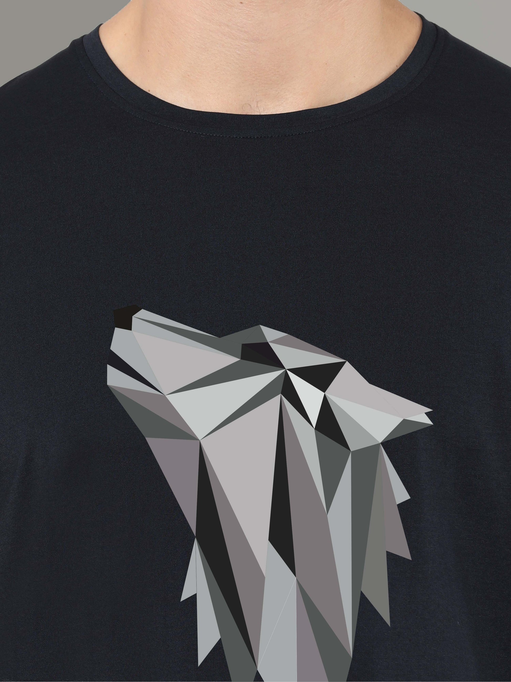 Black Men's Fox Print Round Neck T Shirts