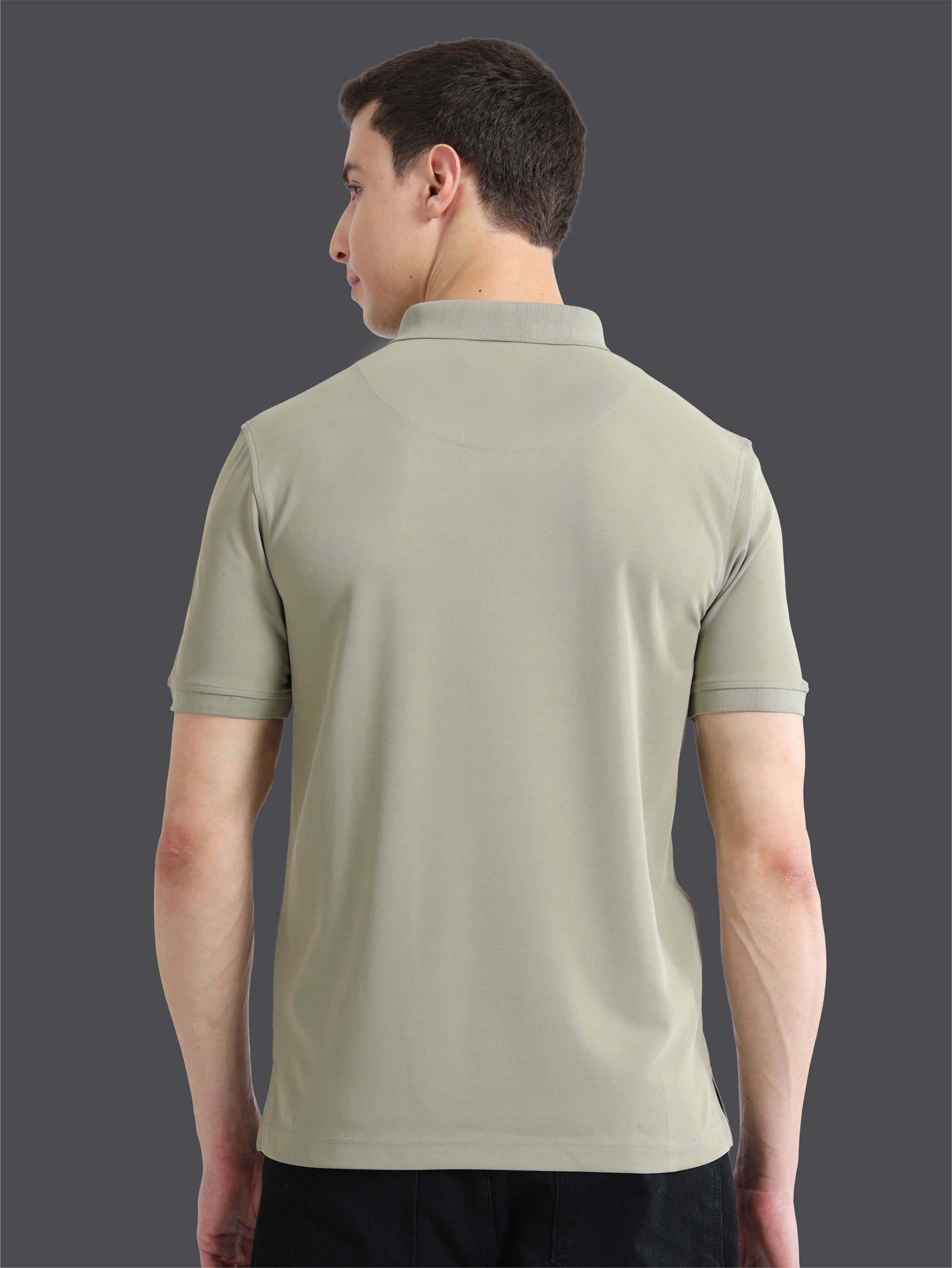 Moose Grey-Men's Piping Design Polo T-Shirt | Wrinkle-Free | Quick Dry | Stretchable |  Odour-Free | UV Protected