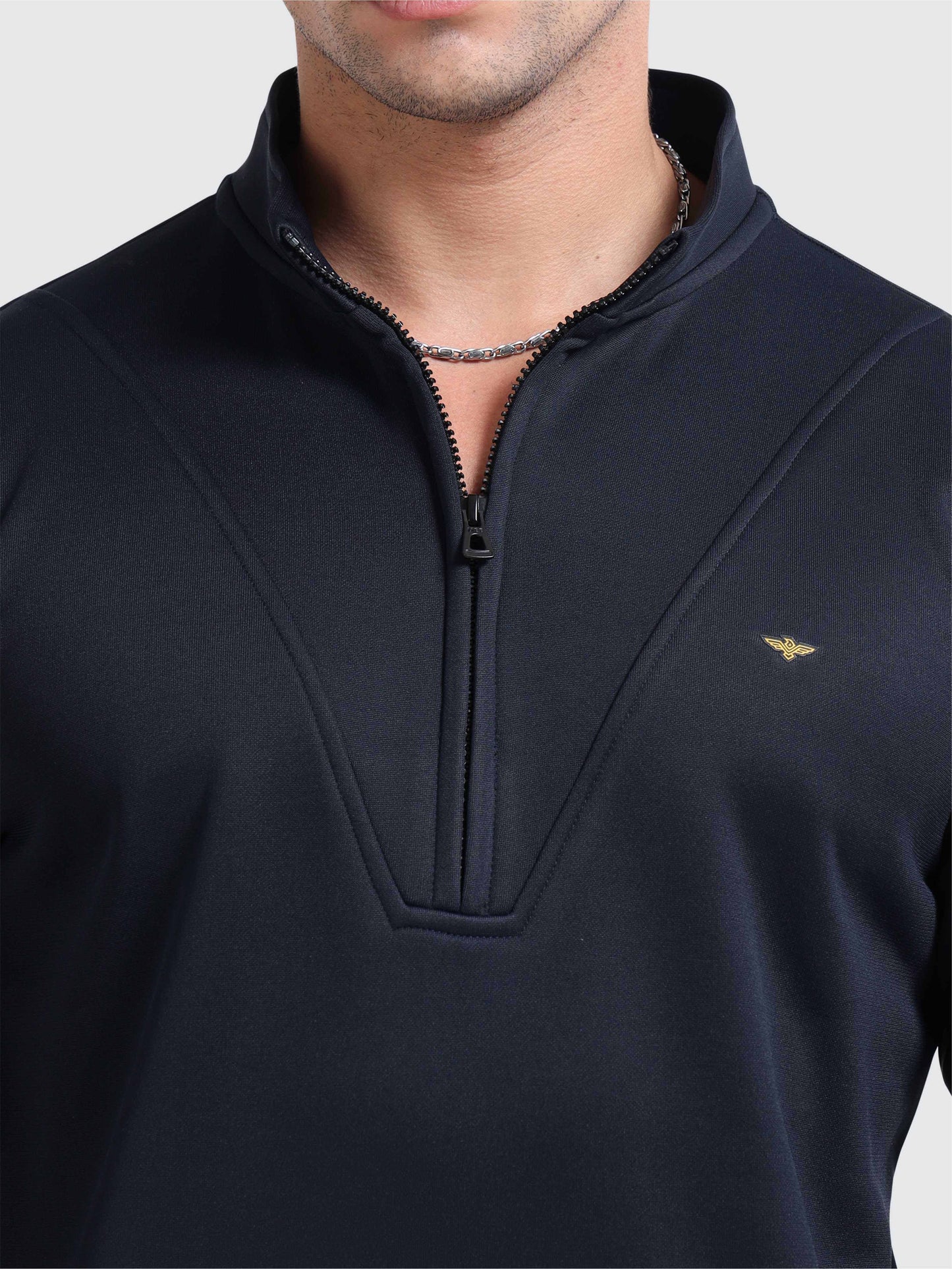 Unisex Half Zipper Sweatshirts - Navy Blue | Regular Fit | Feather Touch Feel | Warm |
