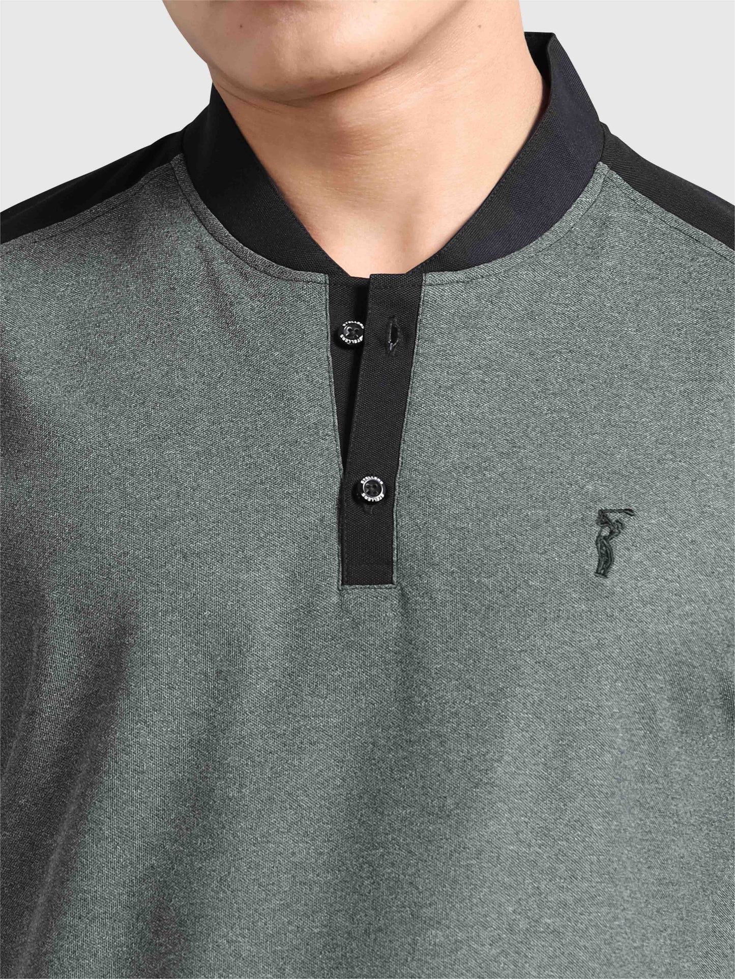 Men’s Charcoal Grey Chinese Collar Polo T-shirt – Raglan Sleeves | Wrinkle-Free | Quick Dry |  Odour-Free | Stretchable | UV Protected