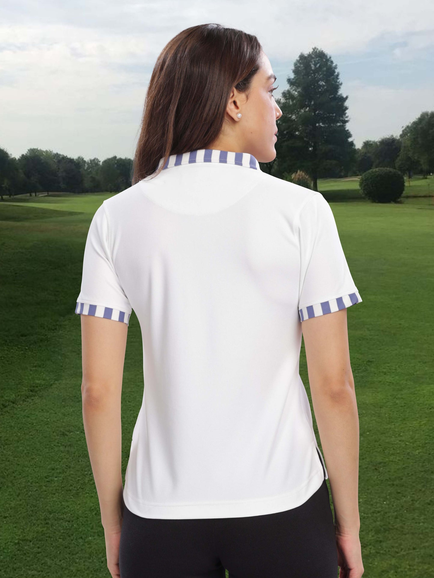 White Women's Jacquard Polo Collar T Shirt