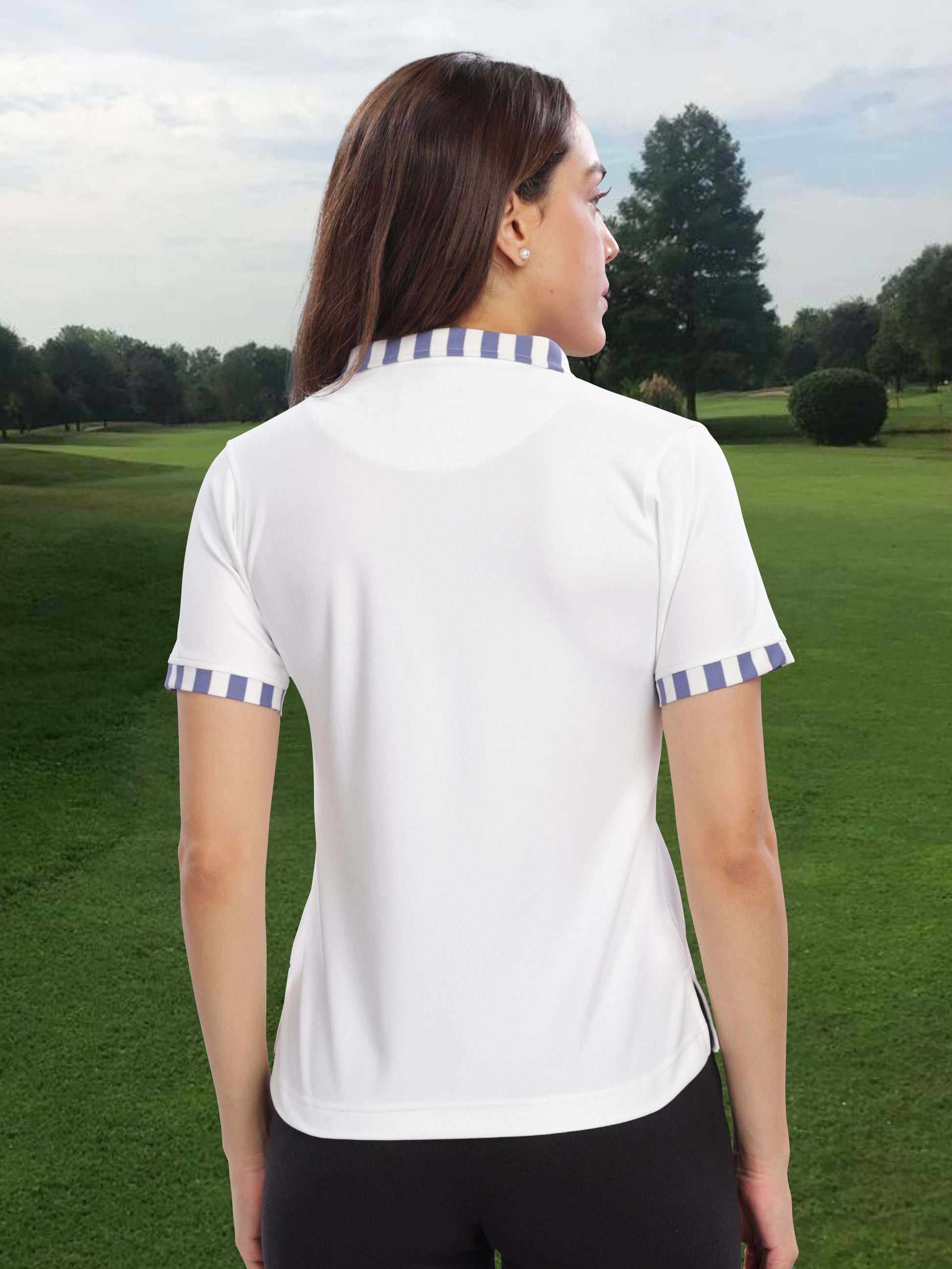 White Women's Jacquard Polo Collar T Shirt