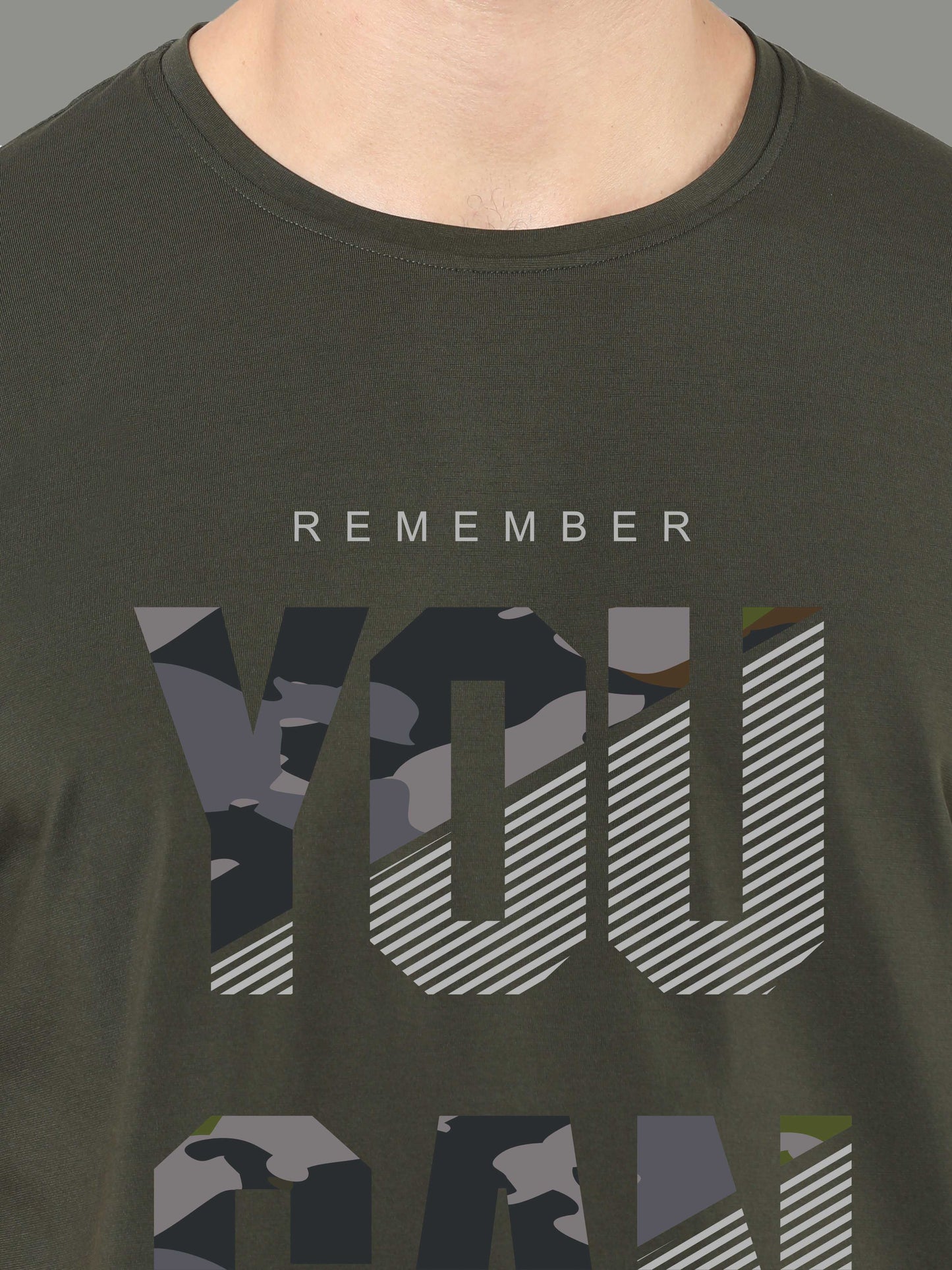 Olive Green Print Men’s Round Neck T Shirts