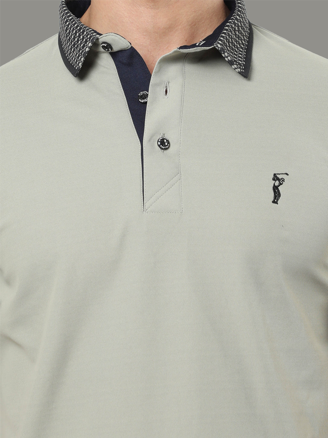 Moose Grey Men's Jacquard Collar Polo T-Shirt | Quick Dry | Stretchable | UV Protected | Wrinkle & Odour-Free