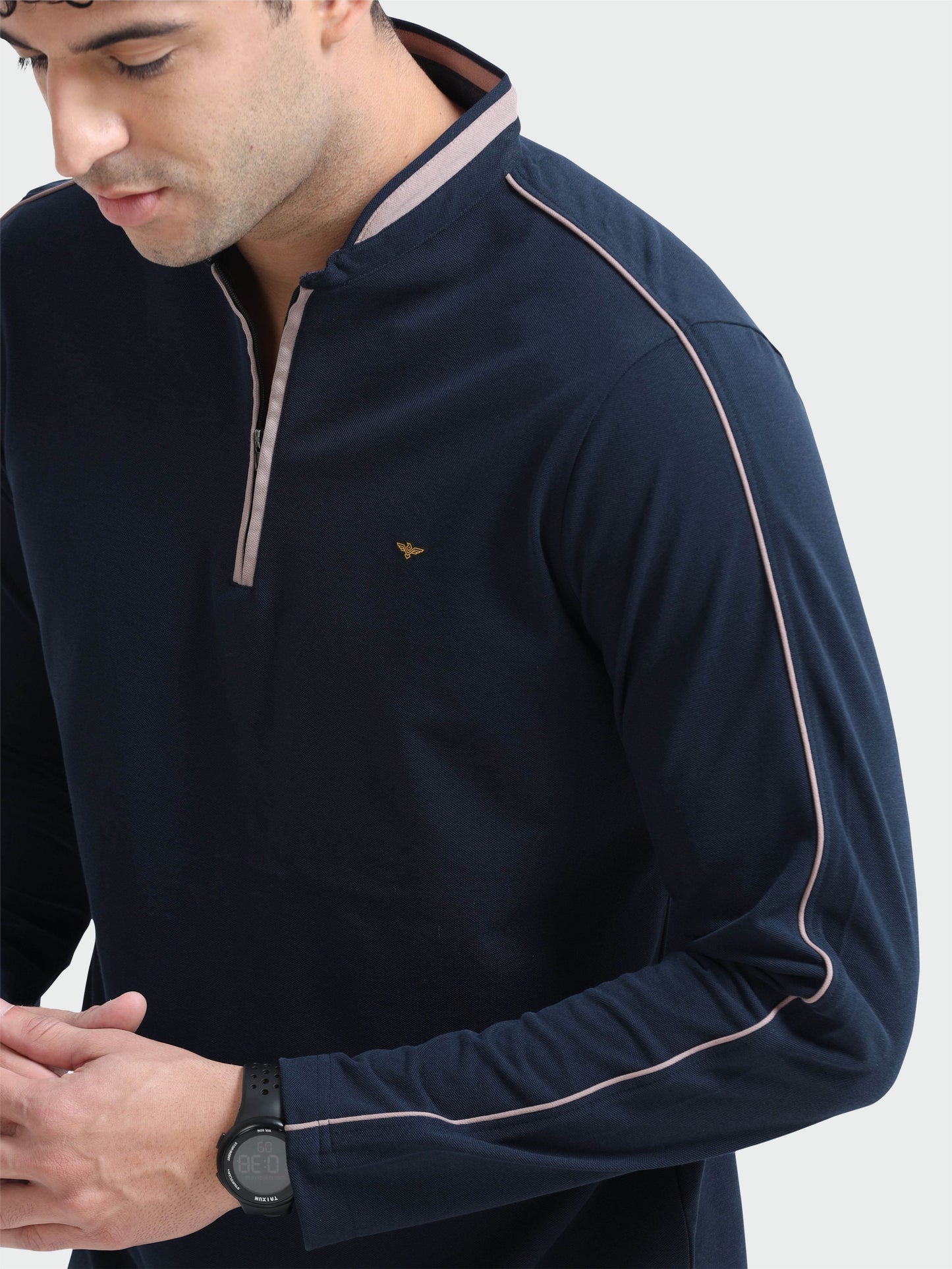 Navy Blue Full Sleeve Polo T Shirt for Men