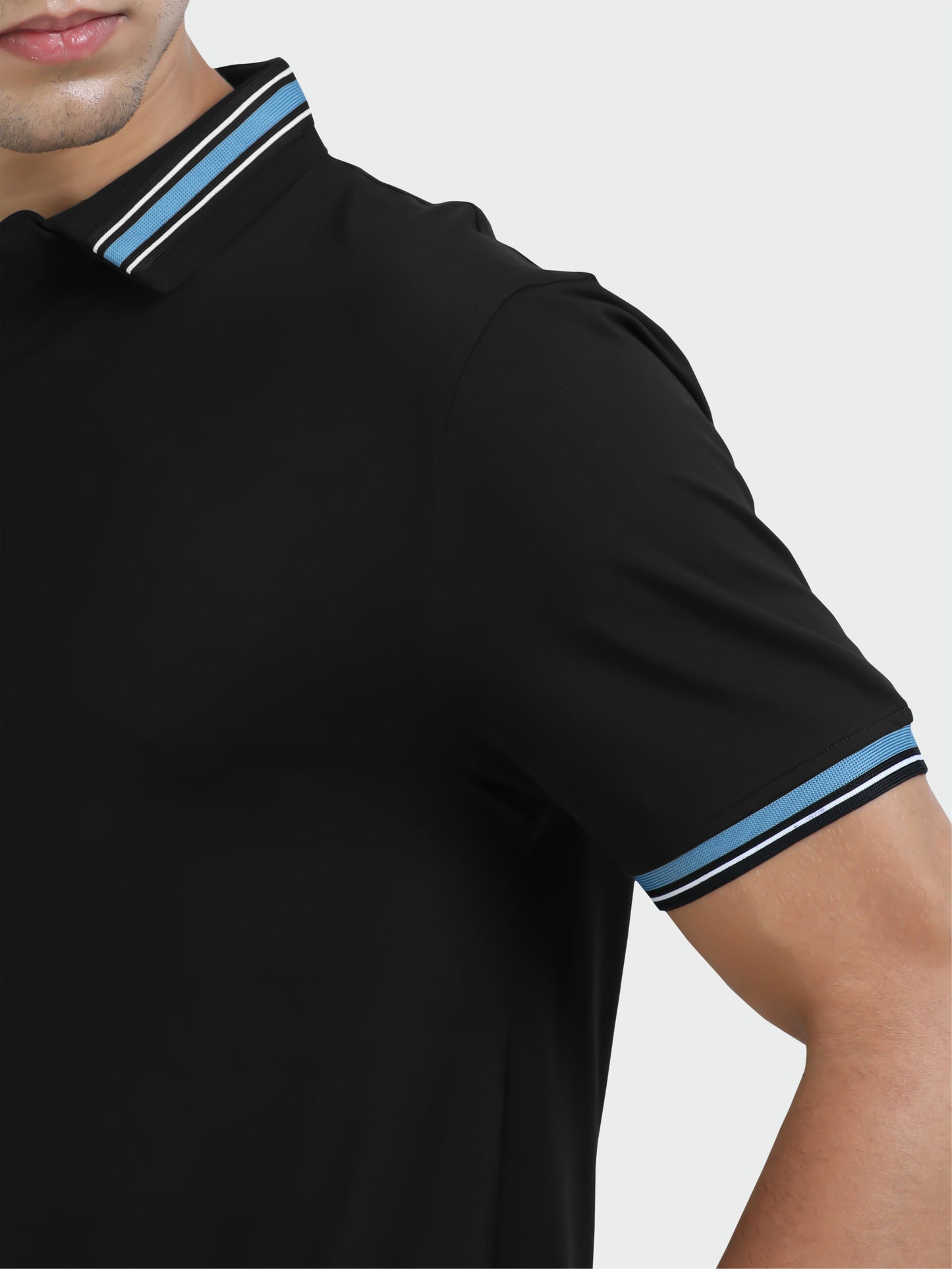 Black Mens Zipper Polo T-Shirt | Wrinkle-Free | Quick Dry |  Odour-Free | Stretchable | UV Protected