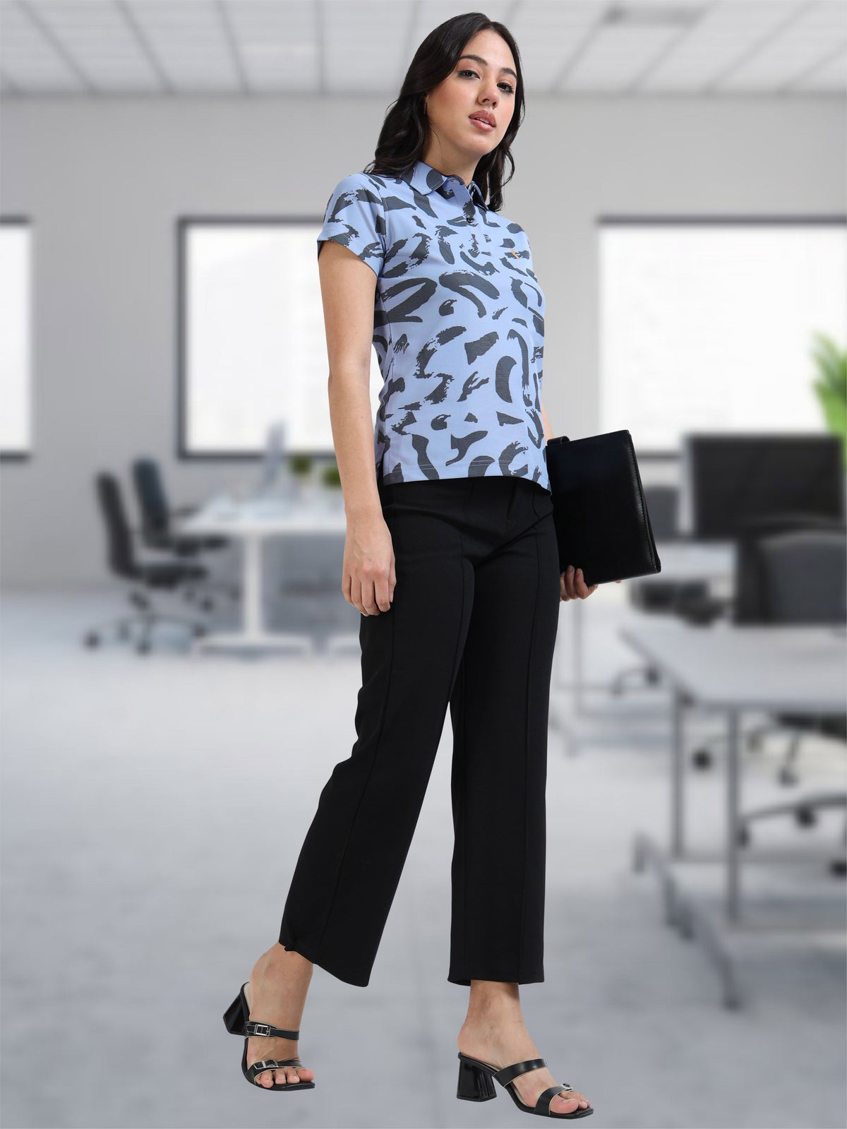 Purple Camousquare Printed Polo T Shirt for Women