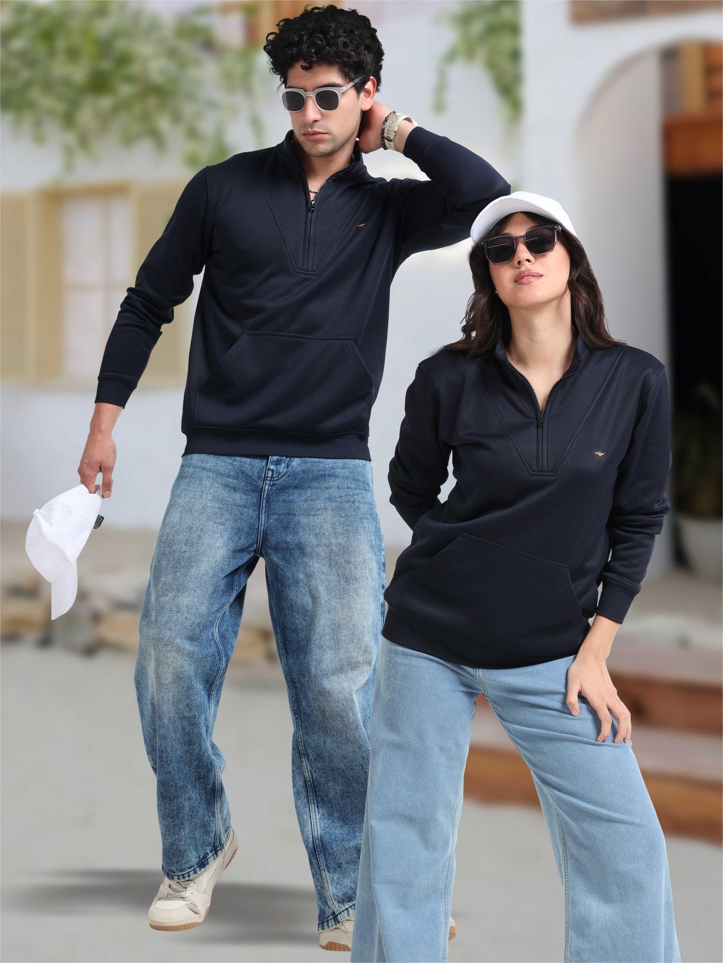 Unisex Half Zipper Sweatshirts - Navy Blue | Regular Fit | Feather Touch Feel | Warm |