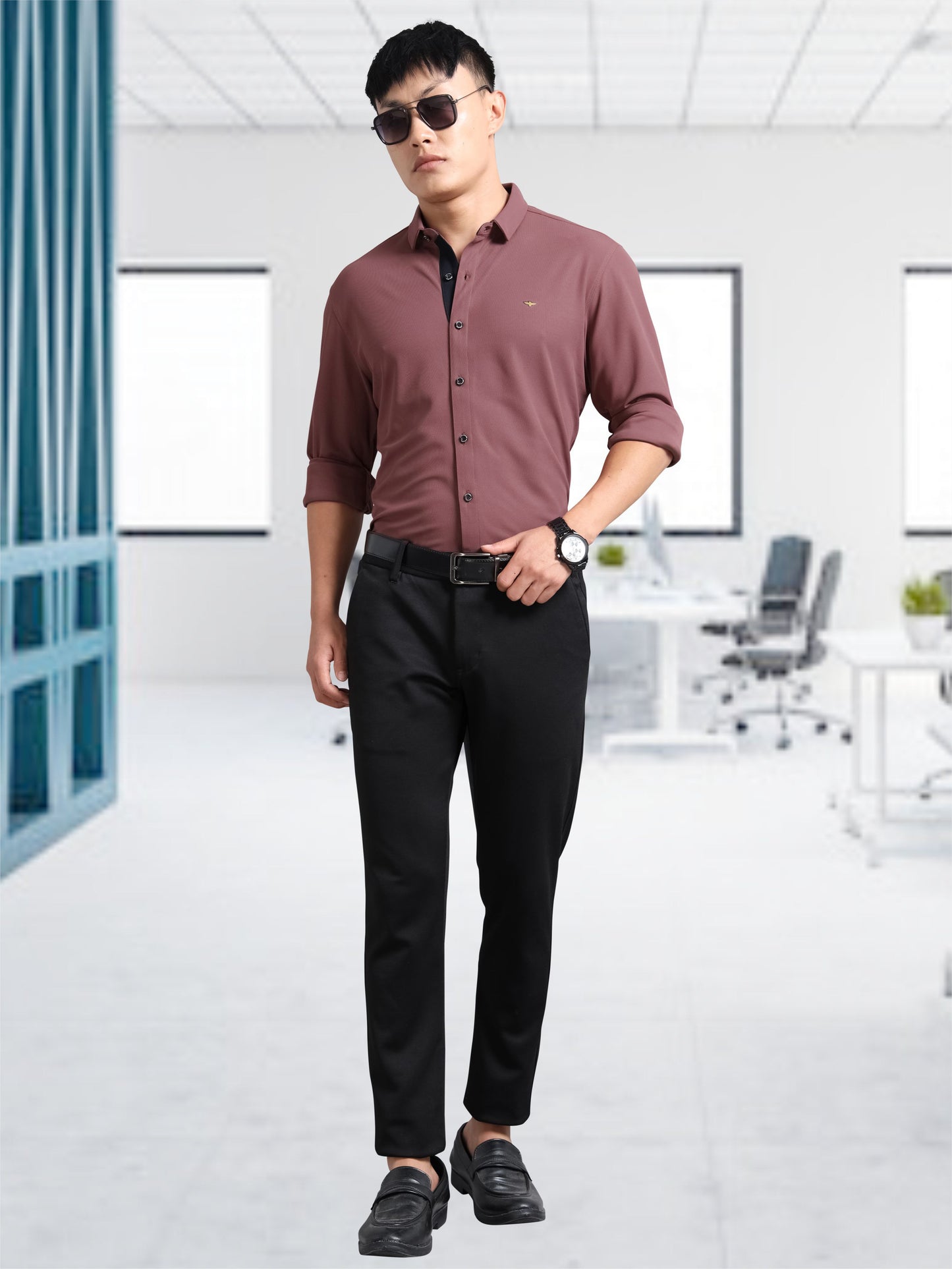 Mauve Men's Premium Nano-Dry Shirt | Stretchable | Wrinkle-Resistant |