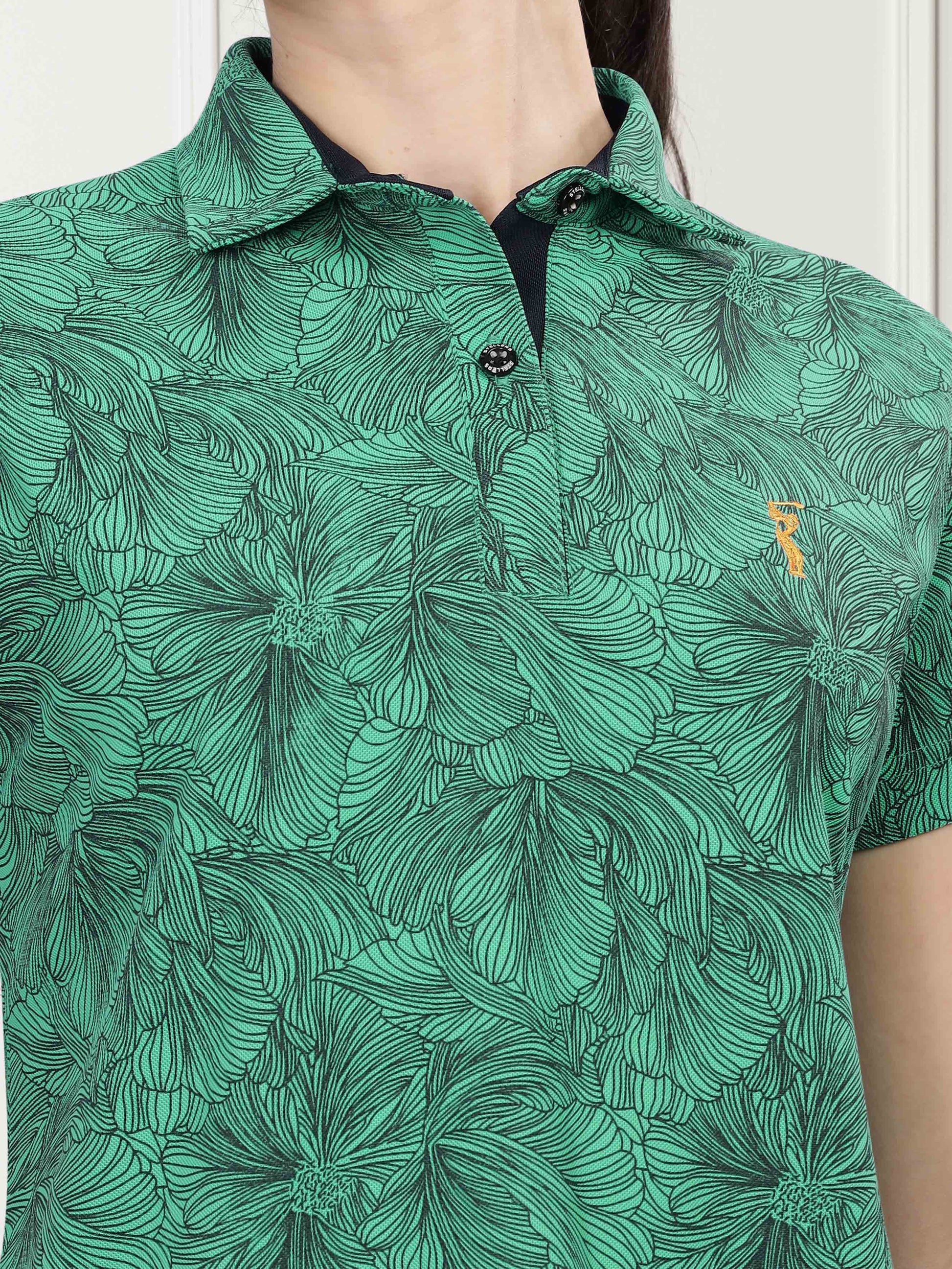 Green Women's Printed Polo T Shirt