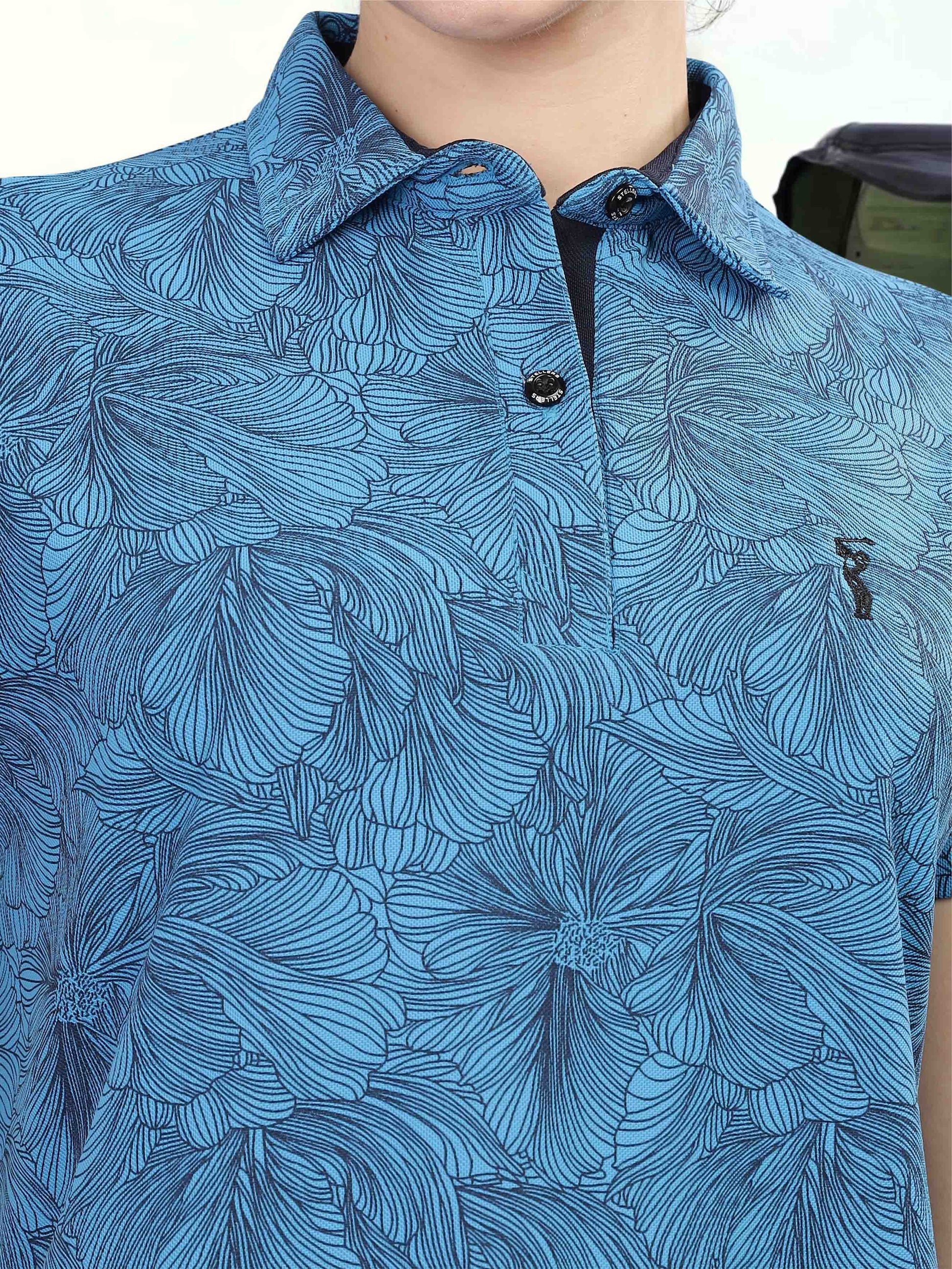 Dell Blue Women's Printed Polo T Shirt 