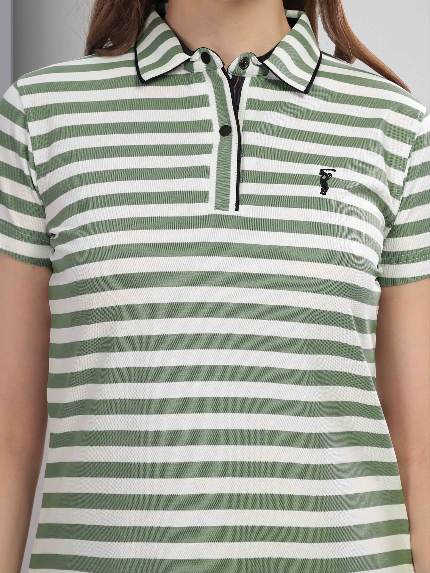 Green Women's Stripes Polo T Shirt