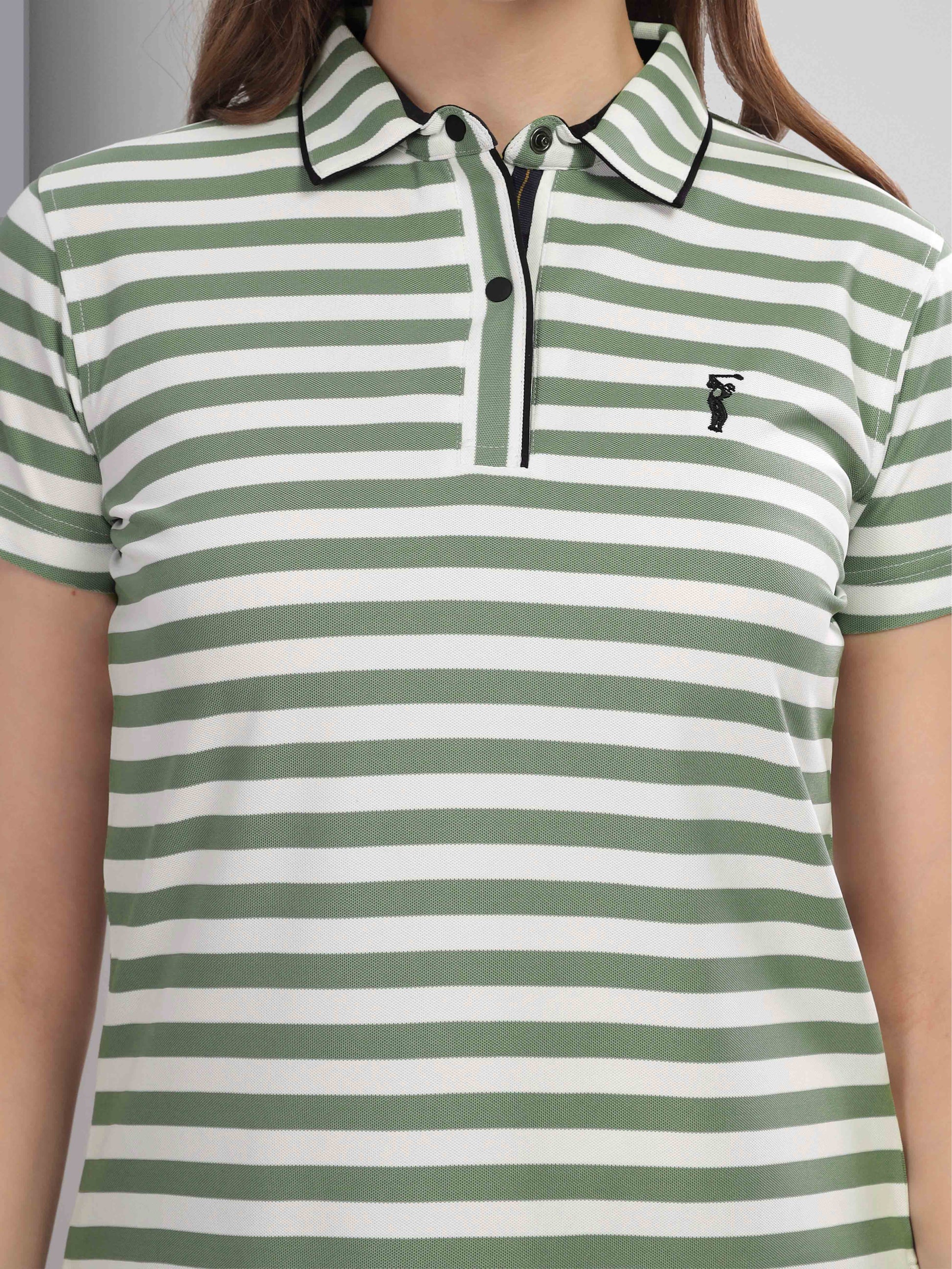 Green Women's Stripes Polo T Shirt