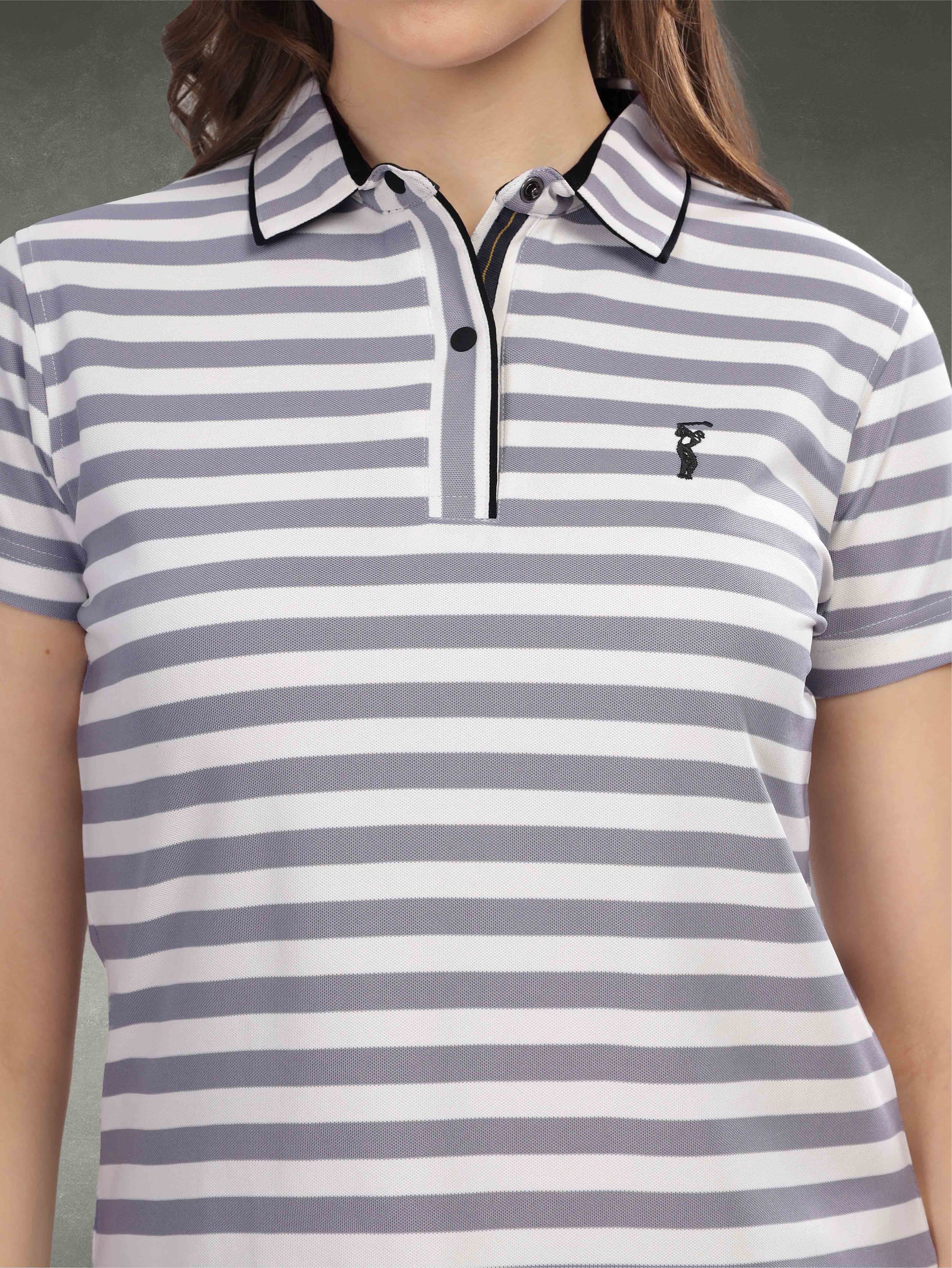 Light Purple Women's Stripes Polo T Shirt