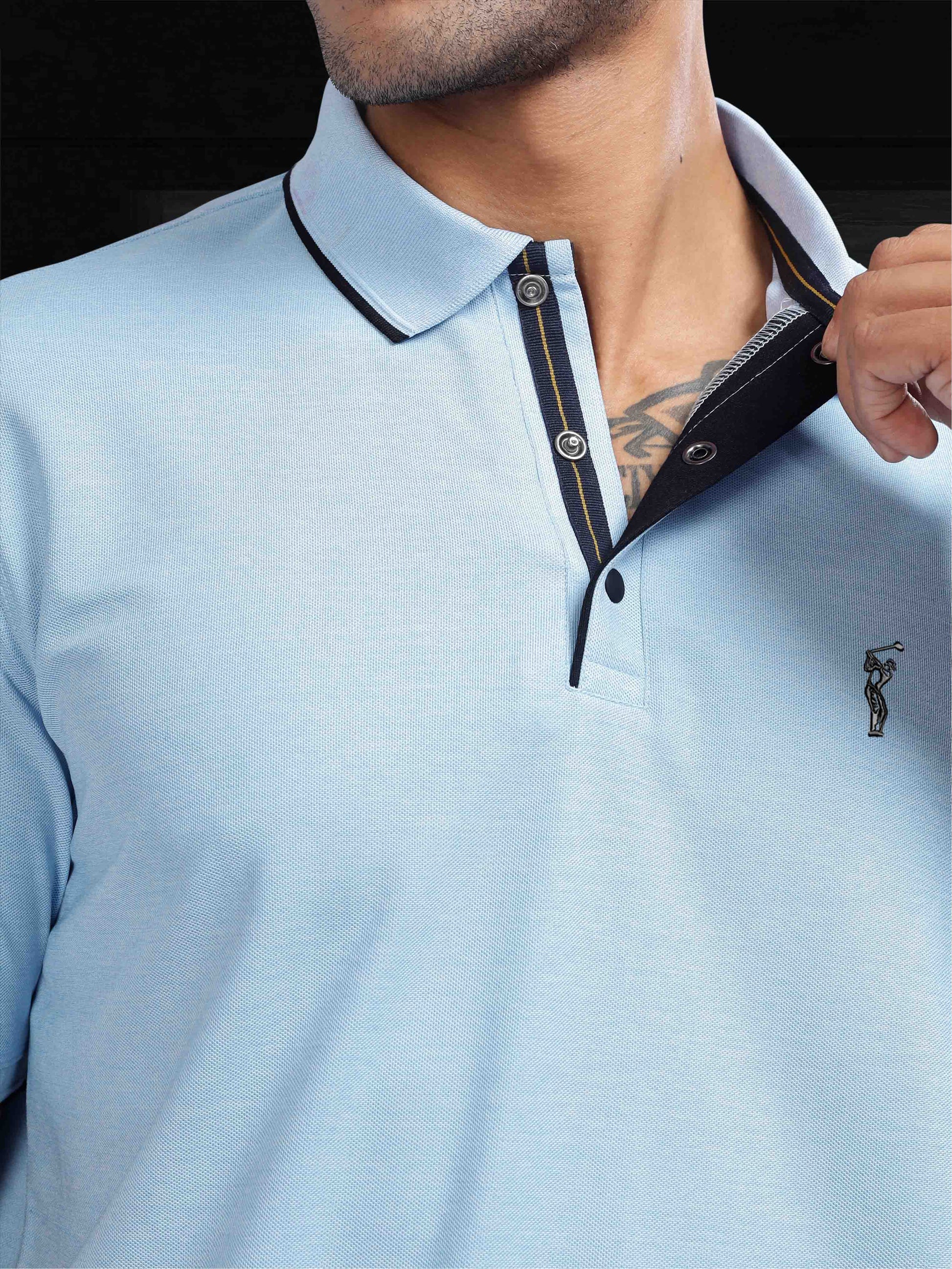 Sky Blue Men's Tipping Polo T Shirt