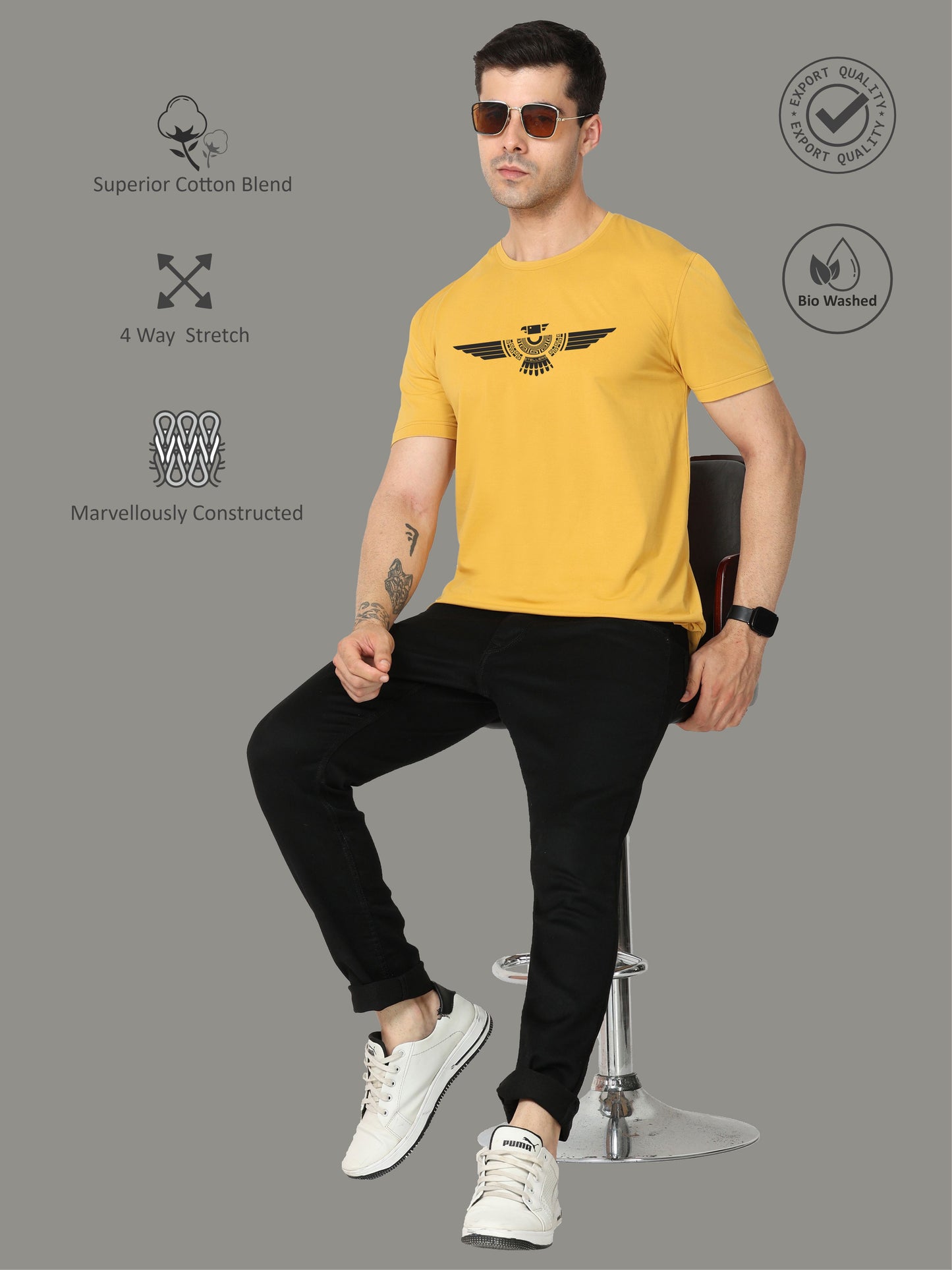 Mustard Men's Crew Neck T-Shirts Tribal